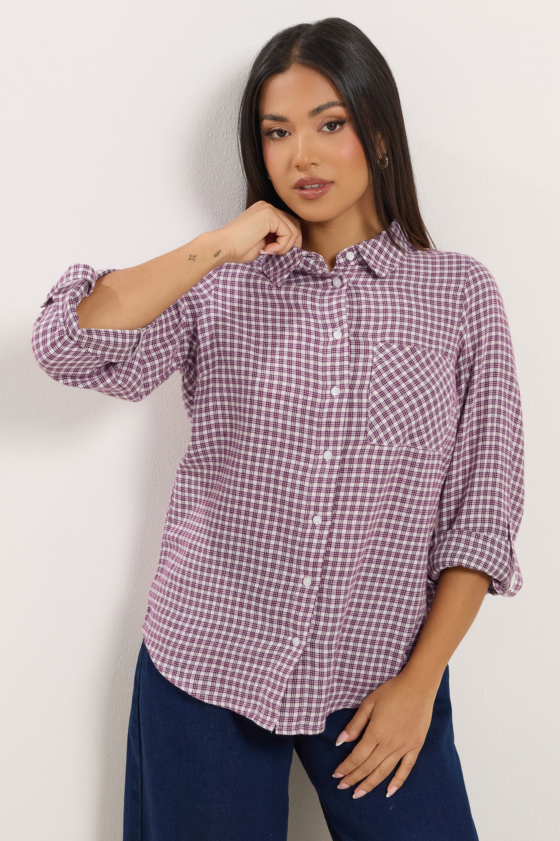 M&Co Petite Berry Red Check Cotton Shirt | M&Co 3