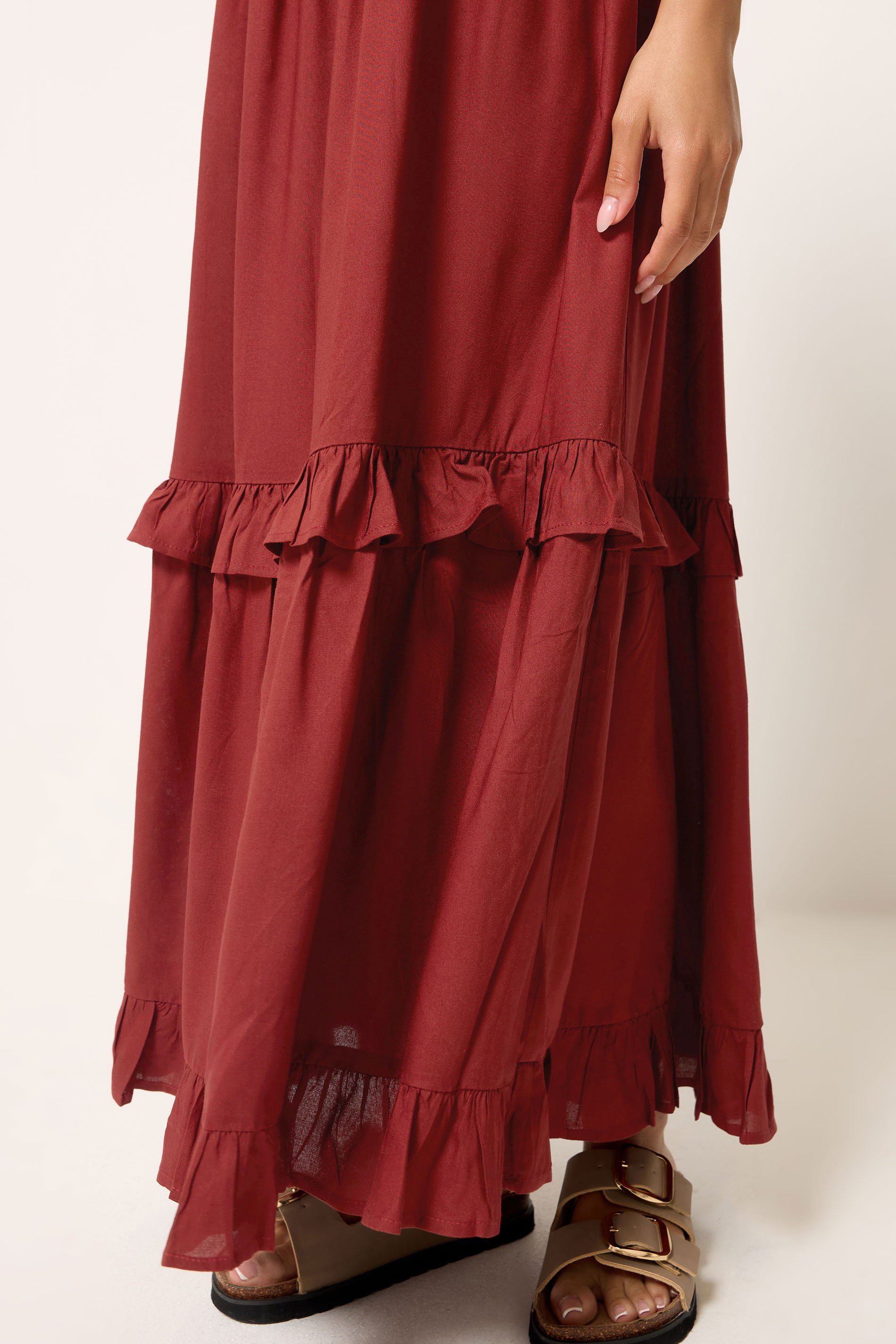 PixieGirl Petite Women's Red Halter Neck Tiered Maxi Dress | PixieGirl 4