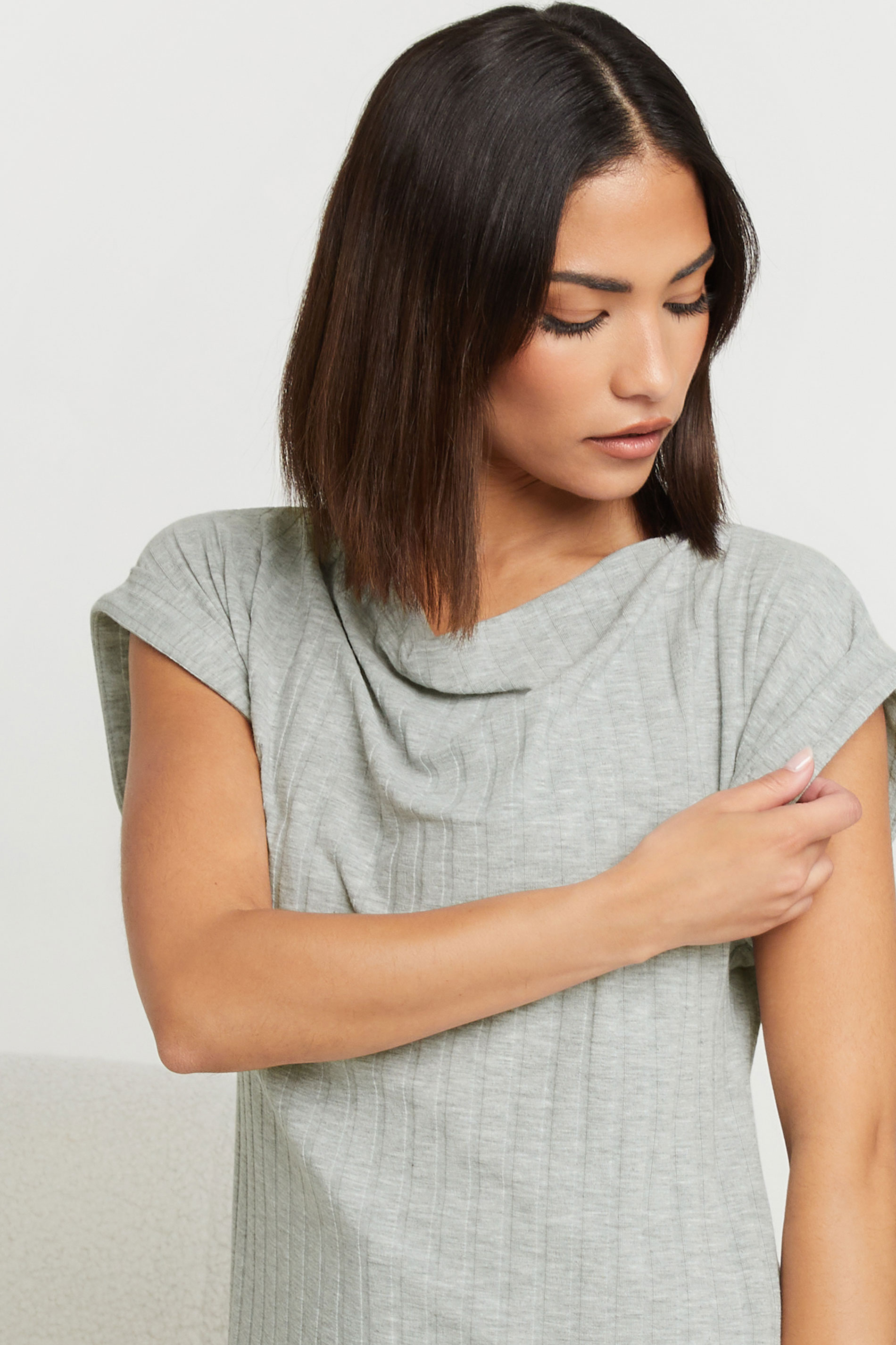 PixieGirl Petite Women's Grey Ribbed Cowl Neck Top | PixieGirl 4