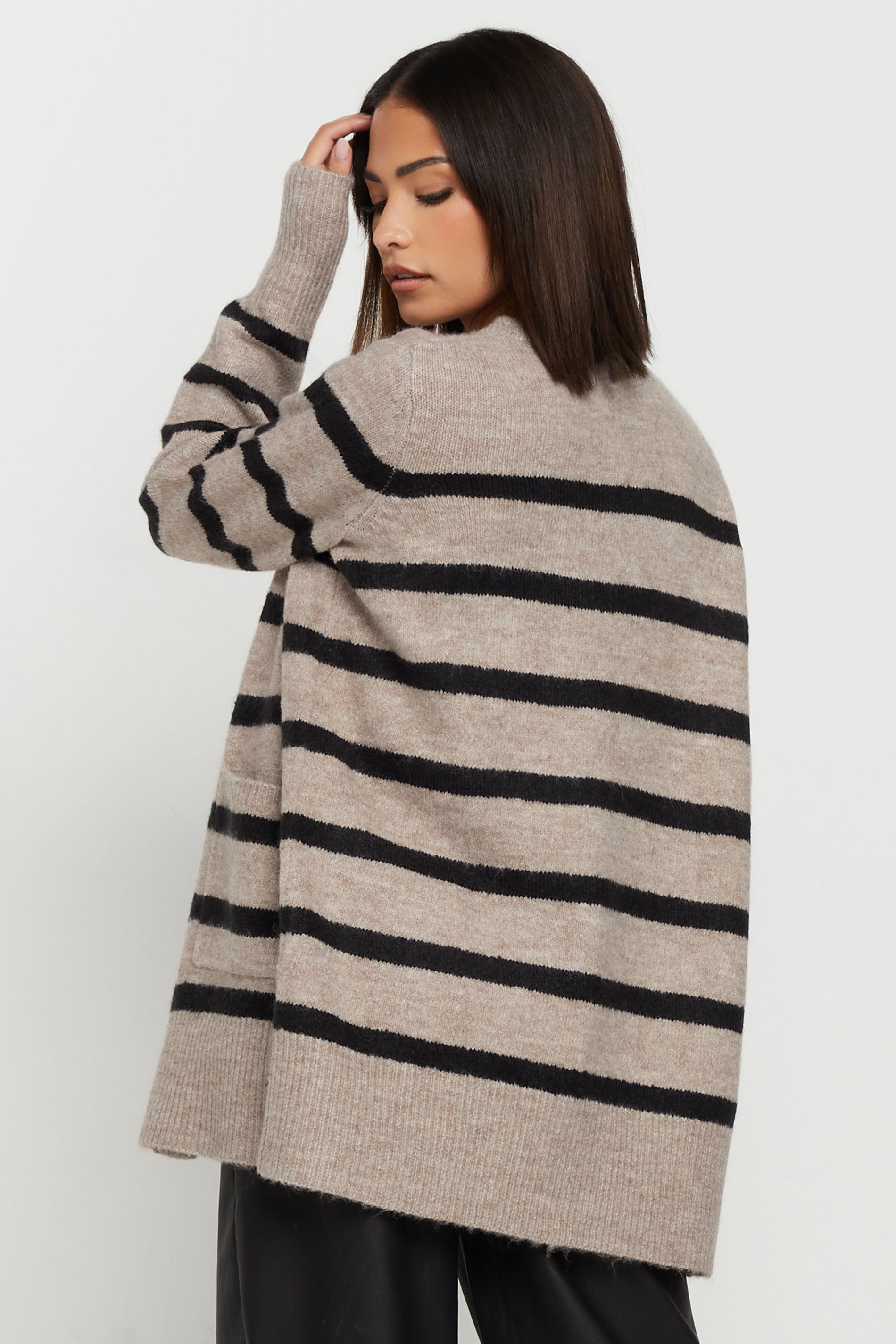PixieGirl Beige Brown & Black Stripe Midi Cardigan | PixieGirl  3