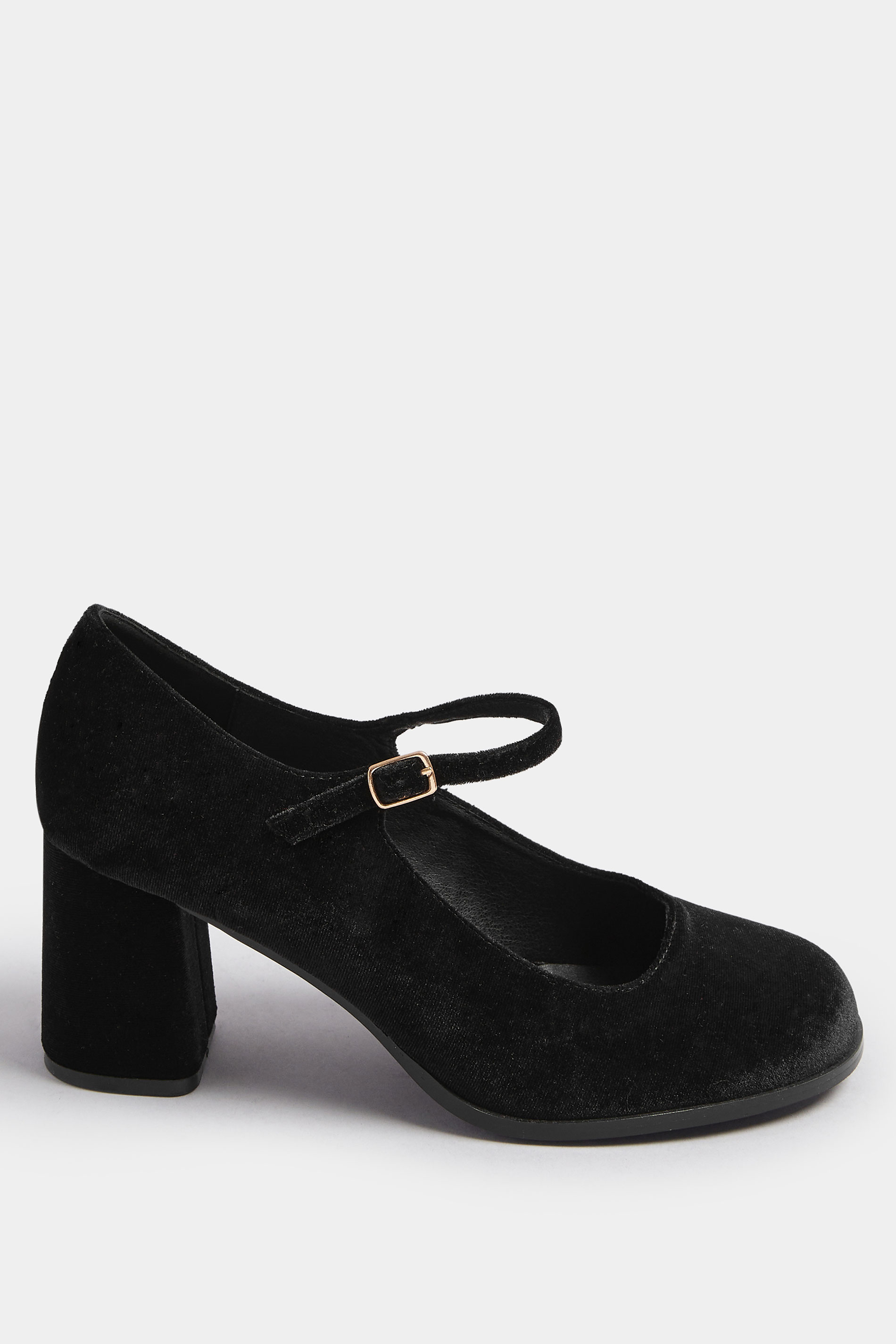 Black Velvet Mary Jane Block Heels In Extra Wide EEE Fit | Yours Clothing 3