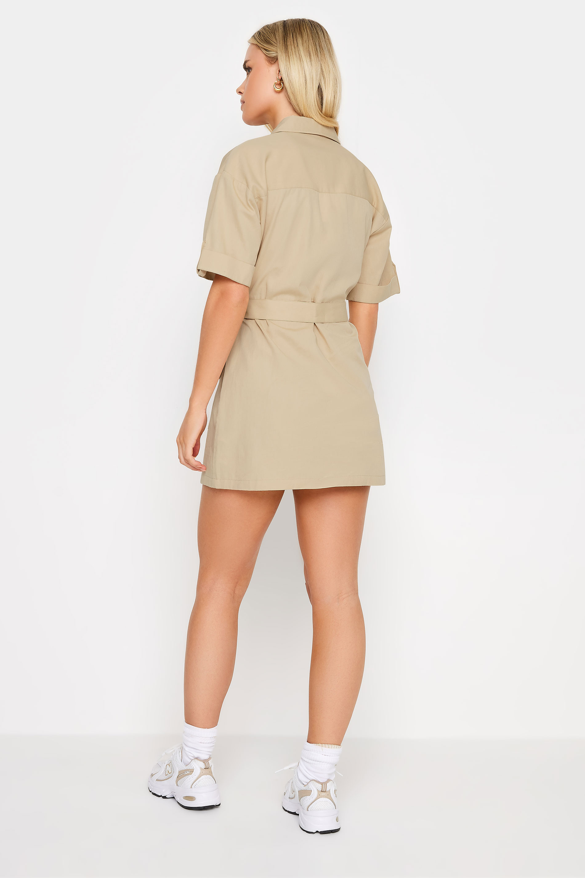 PixieGirl Petite Womens Beige Brown Utility Mini Dress | PixieGirl 5