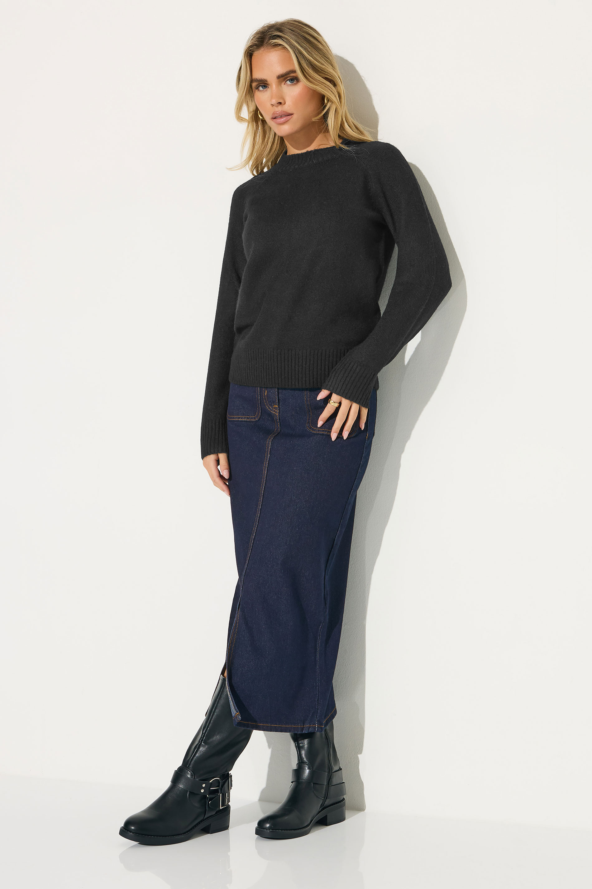 PixieGirl Petite Women's Black Knitted Crew Neck Jumper | PixieGirl 2