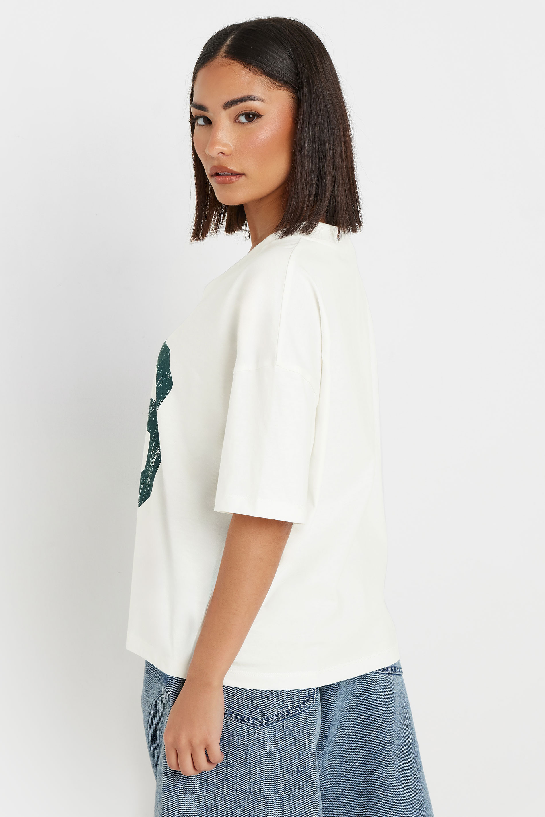 PixieGirl Petite Women's White Jersey Graphic Varsity T-Shirt | PixieGirl 4