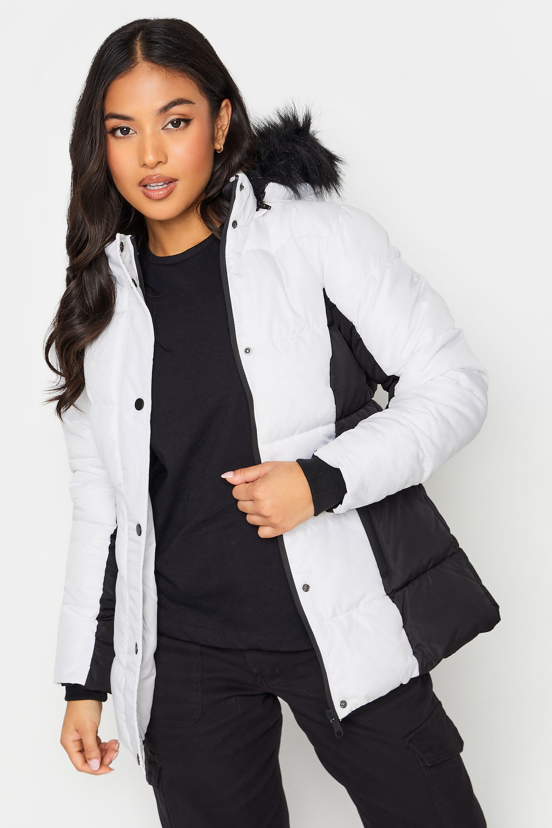 PixieGirl Black & White Colourblock Hooded Puffer Jacket | PixieGirl 1