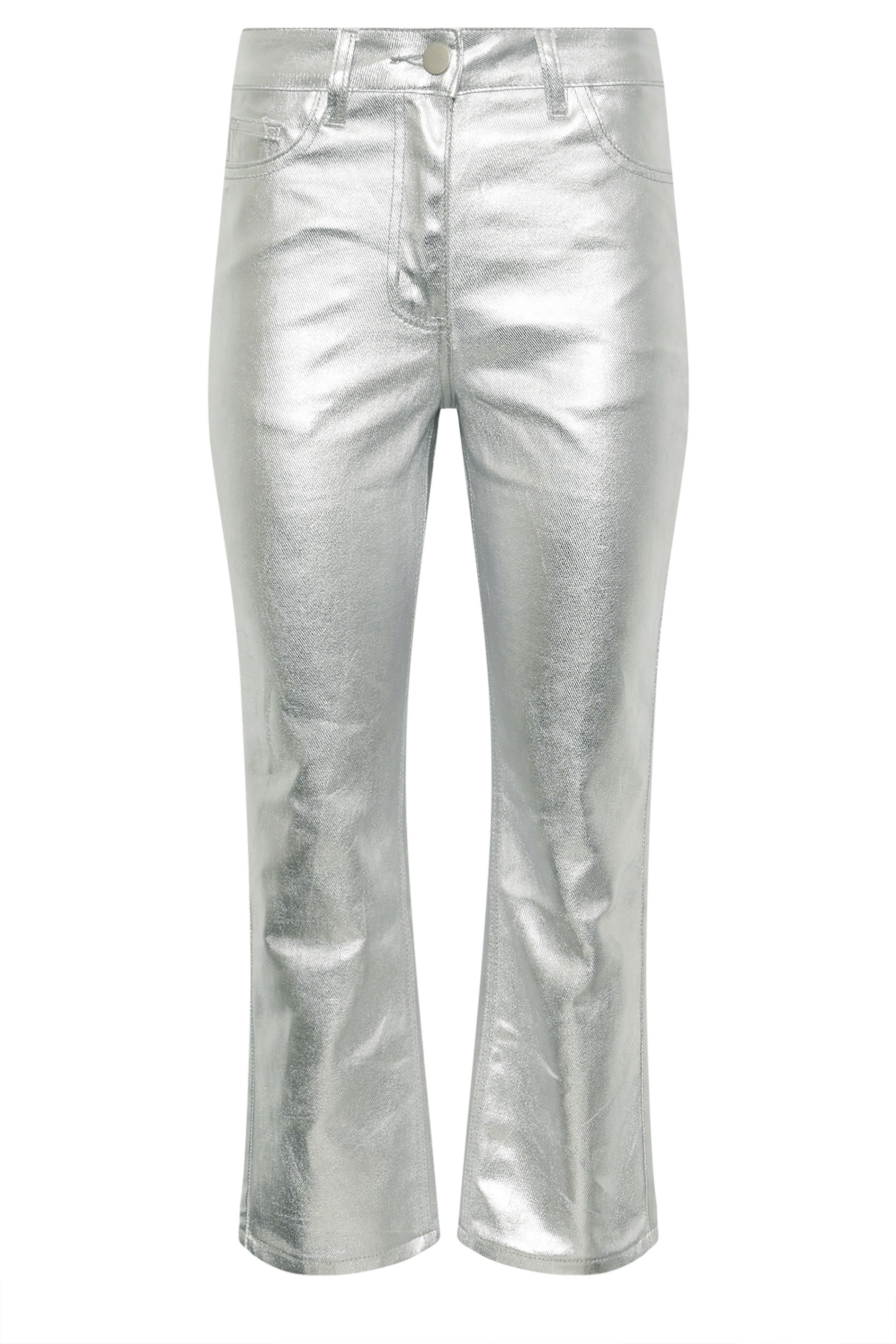 PixieGirl Petite Women's Silver Non-Stretch Metallic Straight Leg Jeans | PixieGirl 6