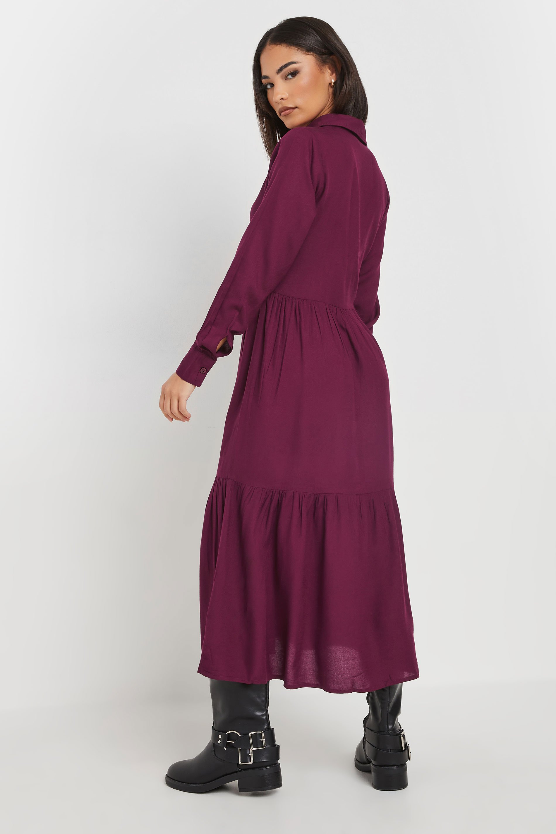 PixieGirl Petite Women's Burgundy Red Sleeved Smock Dress | PixieGirl 3
