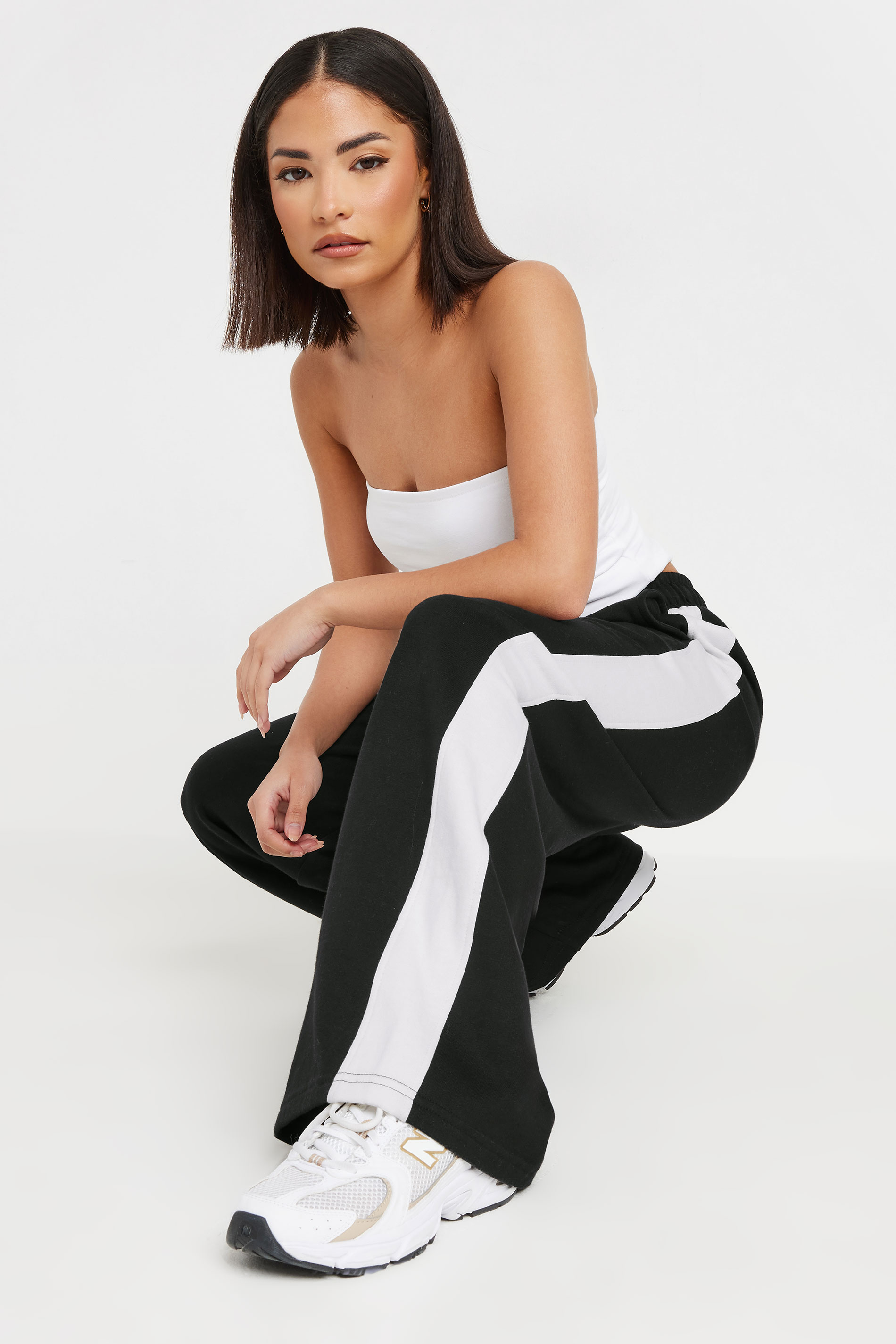 PixieGirl Petite Women's Black Side Striped Wide Leg Jogger | PixieGirl 5