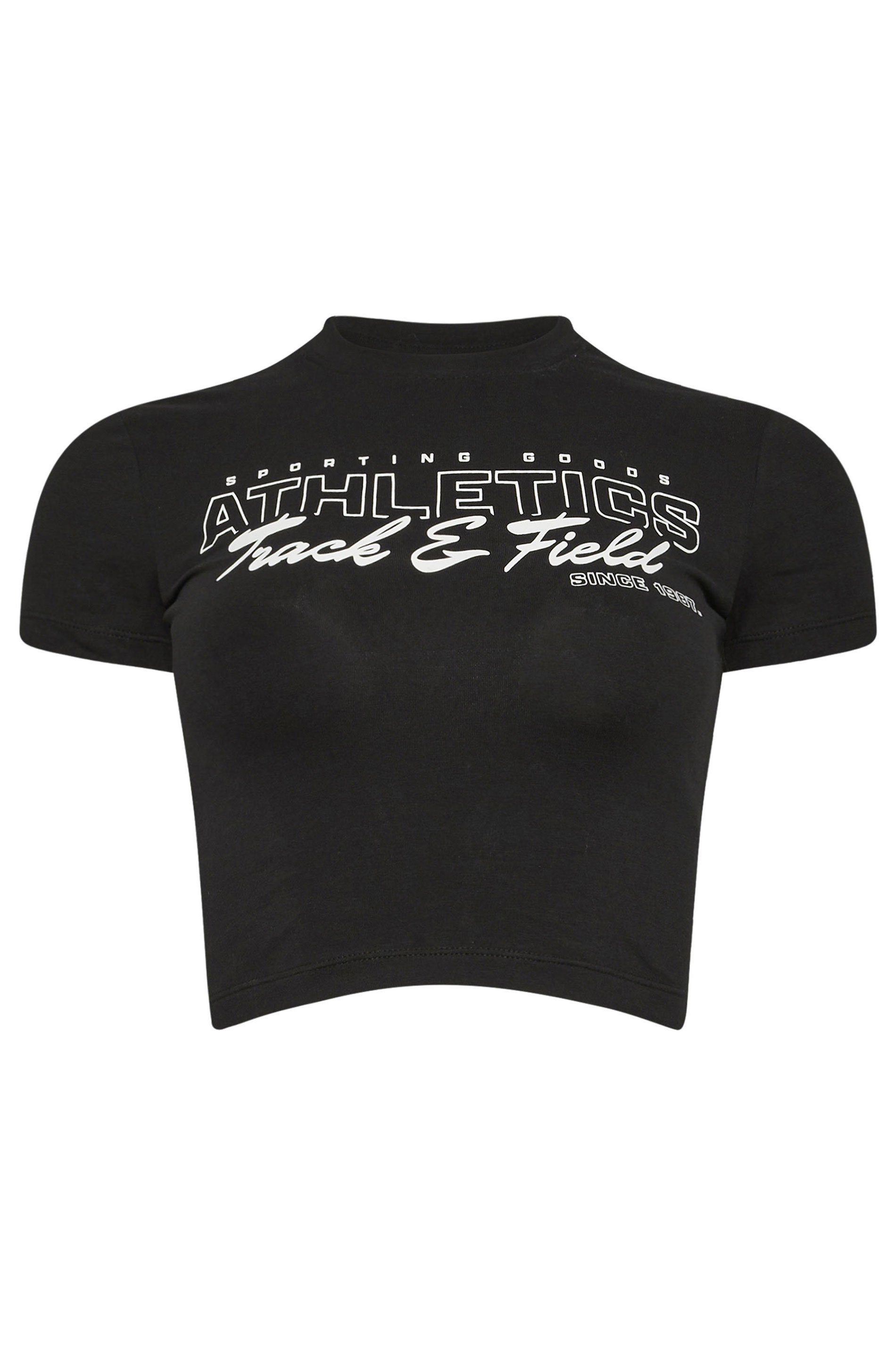 PixieGirl Petite Women's Black Athletics Slogan Crop Top | PixieGirl 6