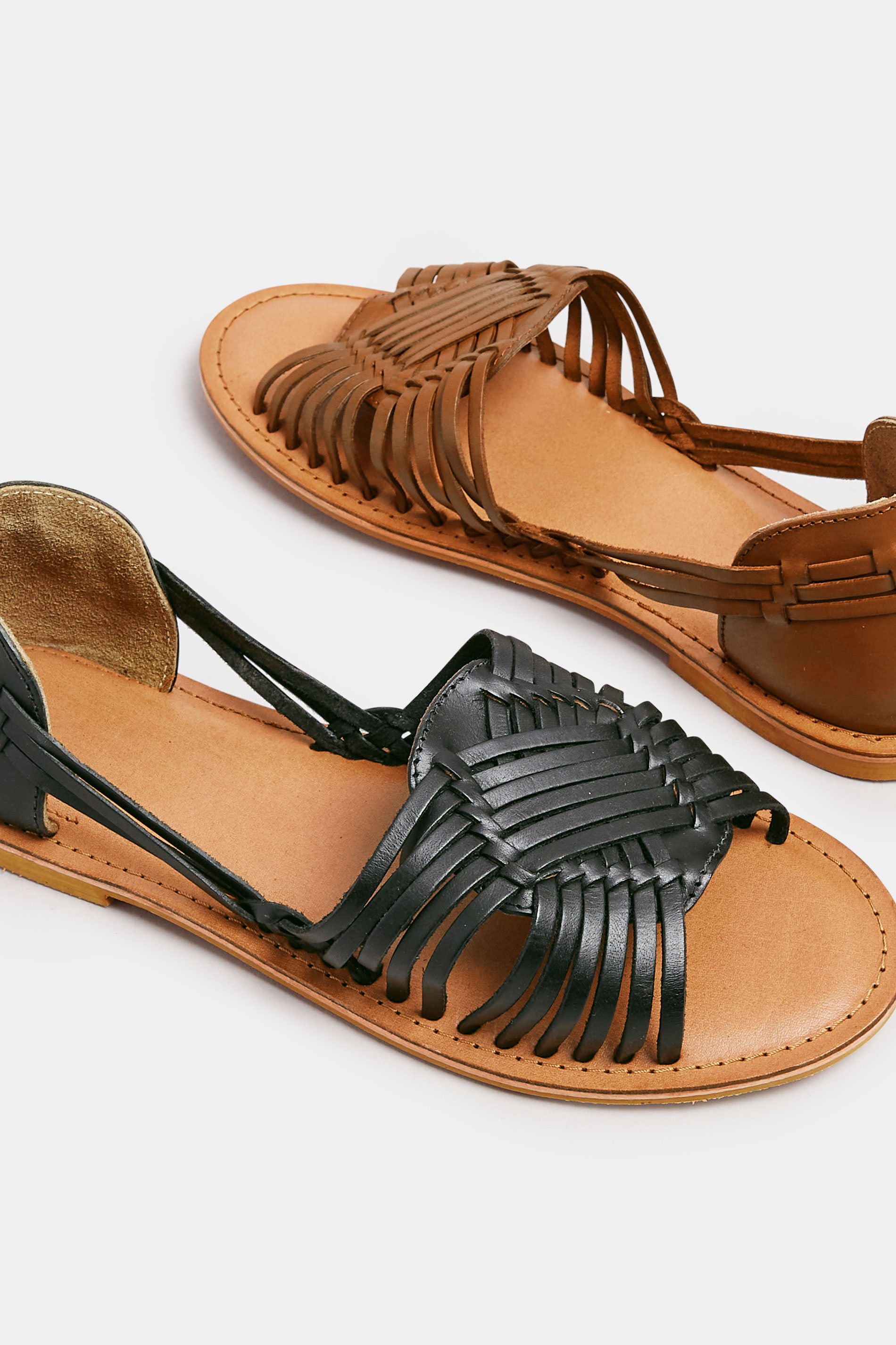 Black Leather Woven Flat Sandals In Wide E Fit & Extra Wide EEE Fit | Yours Clothing 7