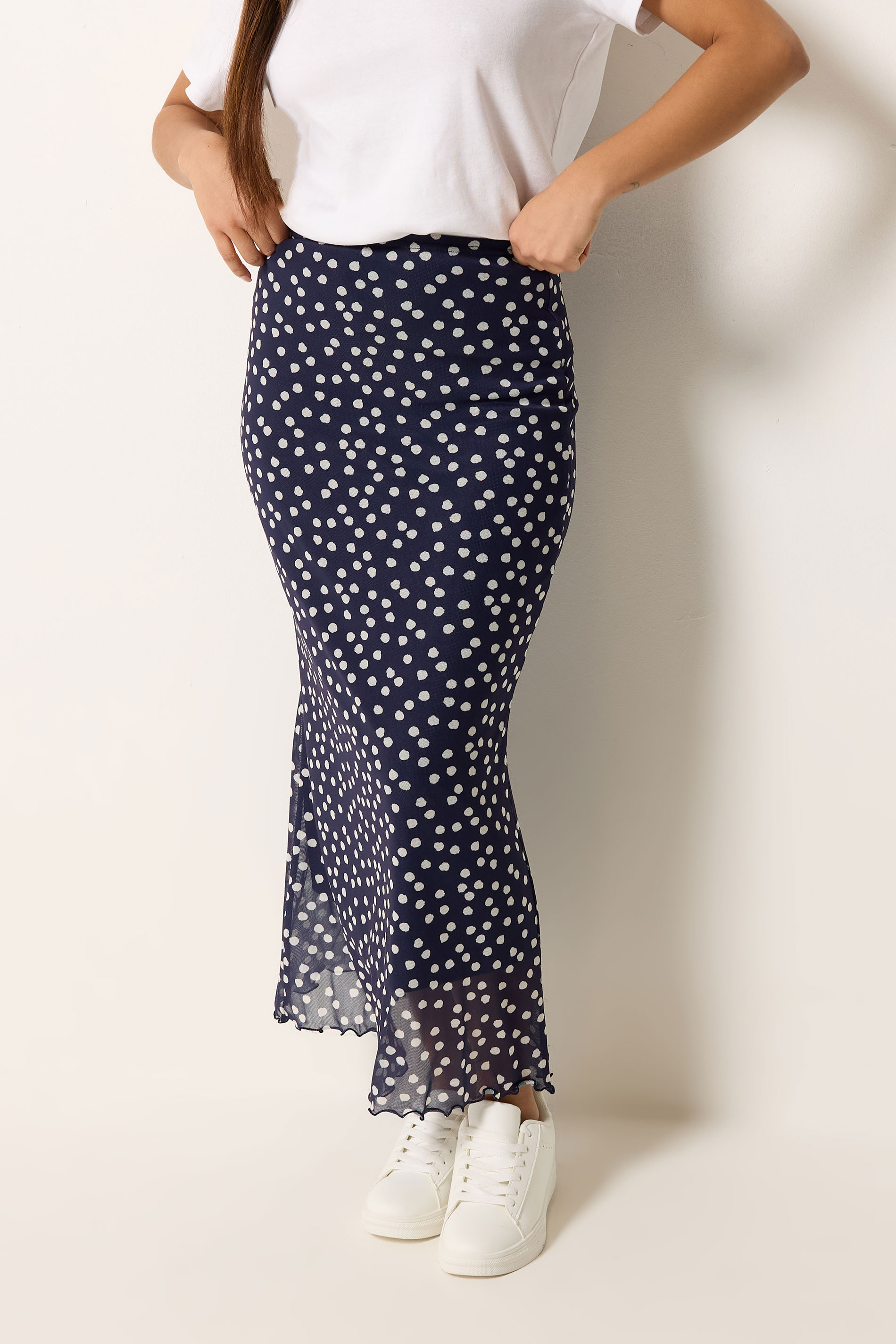 M&Co Petite Navy Blue Polka Dot Mesh Maxi Skirt | M&Co 3