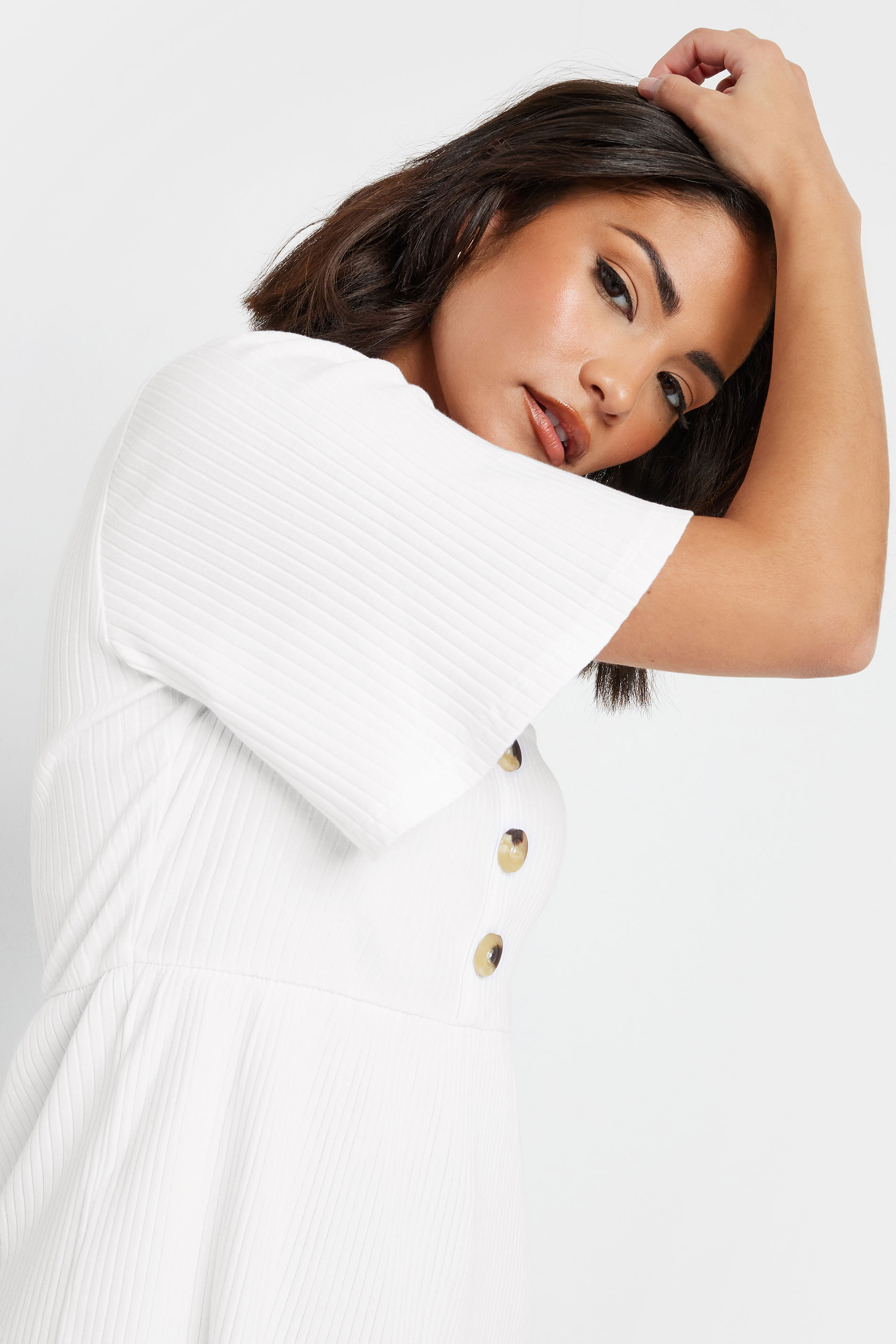 PixieGirl Petite Women's White Ribbed Smock Top | PixieGirl 4