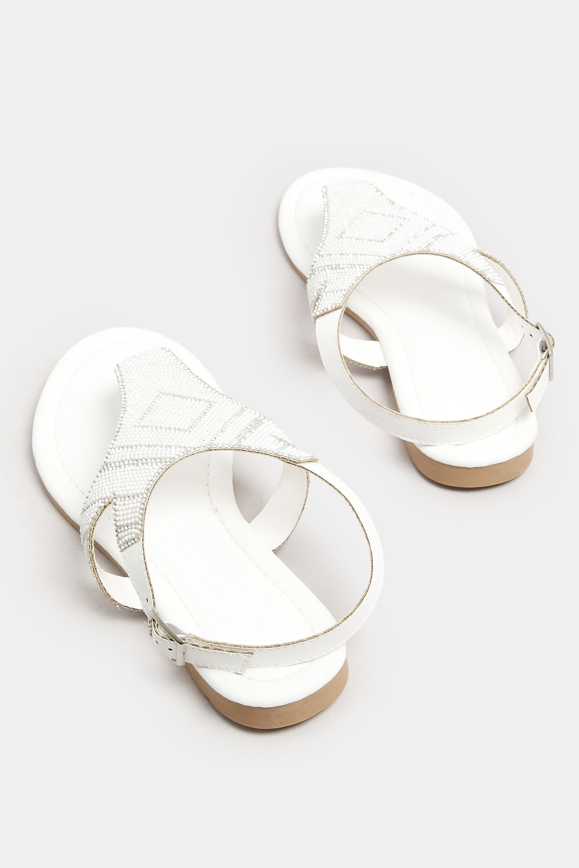 White Embellished T-Bar Sandals In Wide E & Extra Wide EEE Fit | Yours Clothing 5