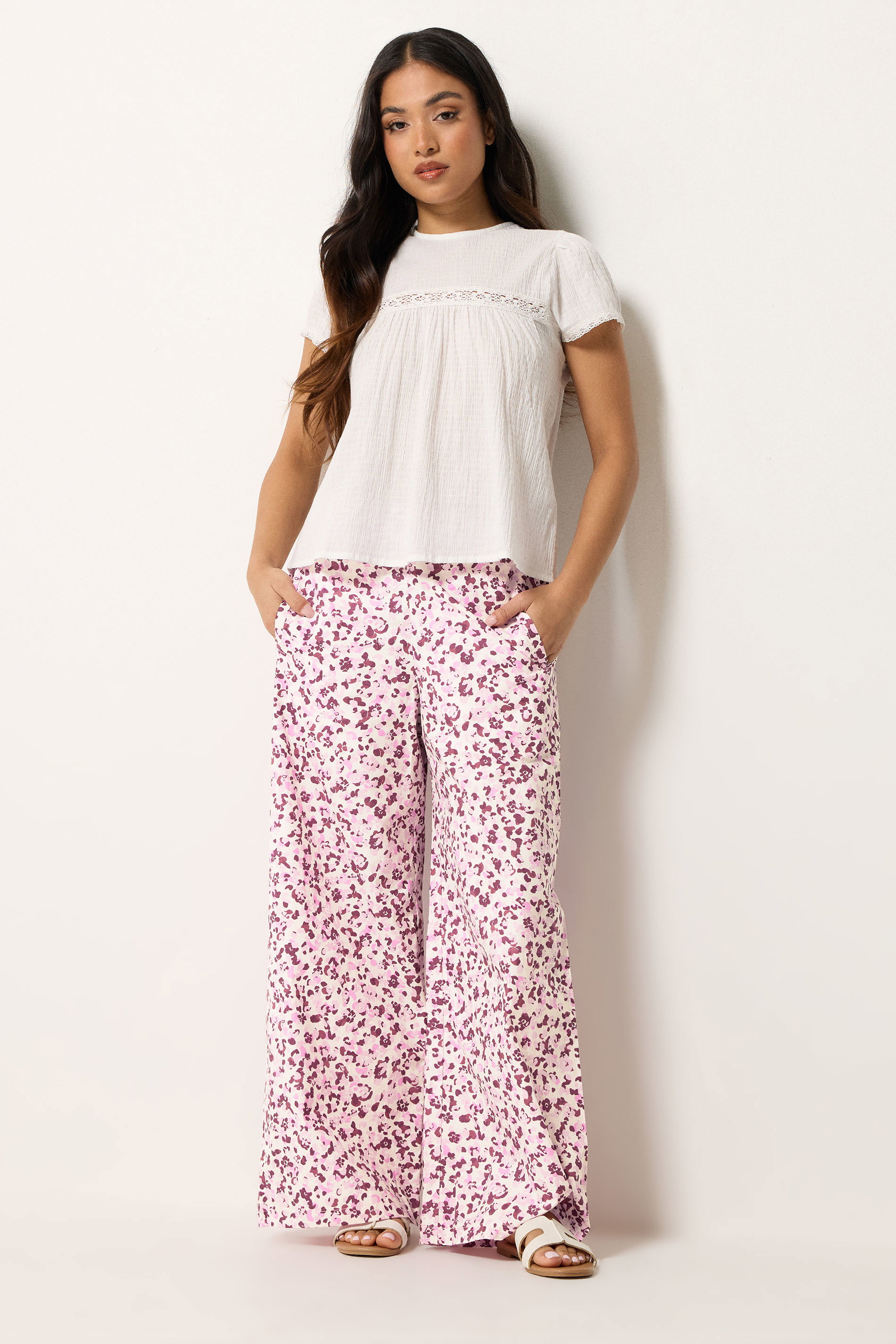 Pixiegirl Women's Pink Petite Animal Print Wide Leg Trousers Size 16