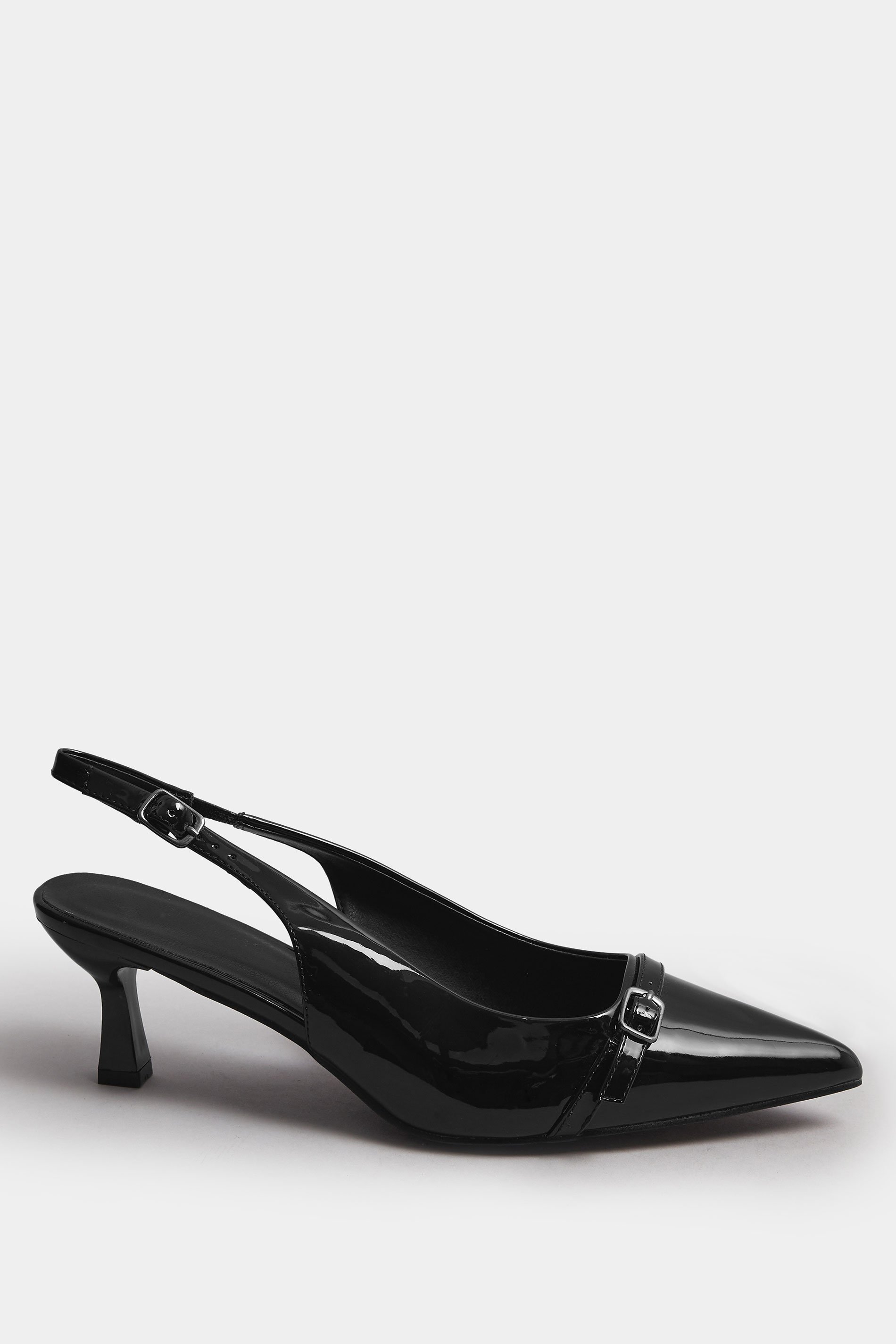 Black Buckle Slingback Court Shoes In Extra Wide EEE Fit | Yours Clothing 3