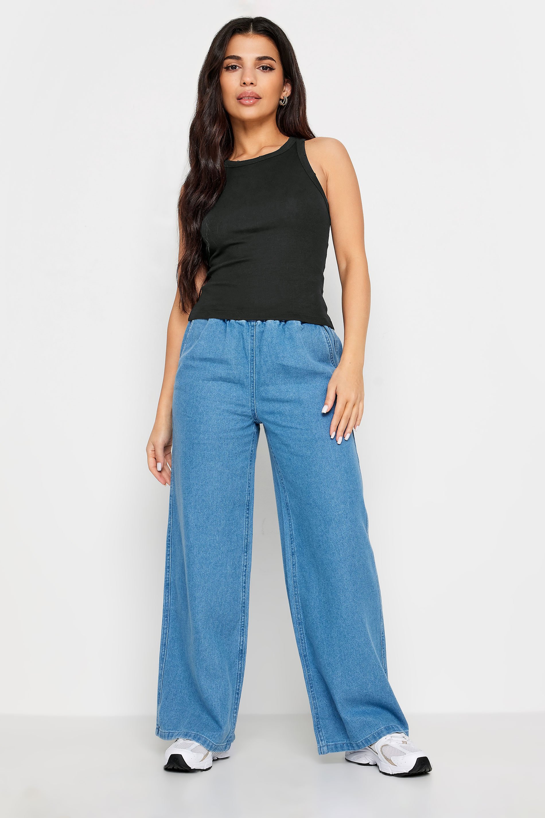 PixieGirl Petite Womens 2 PACK Grey Acid Wash & Black Plain Racer Neck Vest Tops | PixieGirl 4