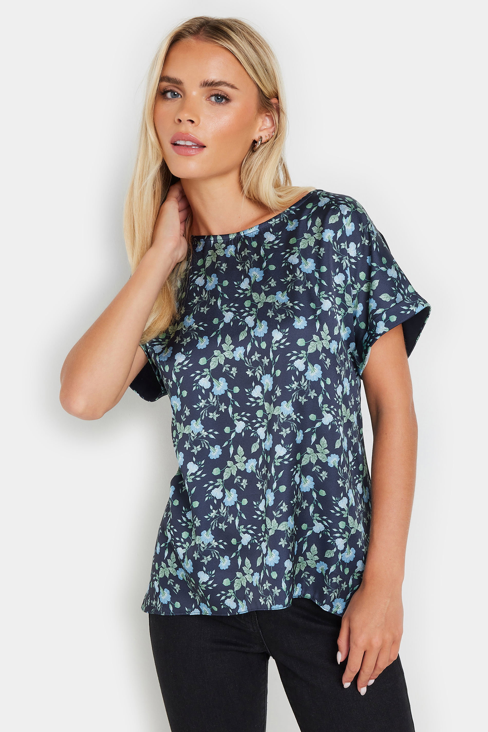 M&Co Petite Navy Blue Ditsy Floral Print Top | M&Co 3