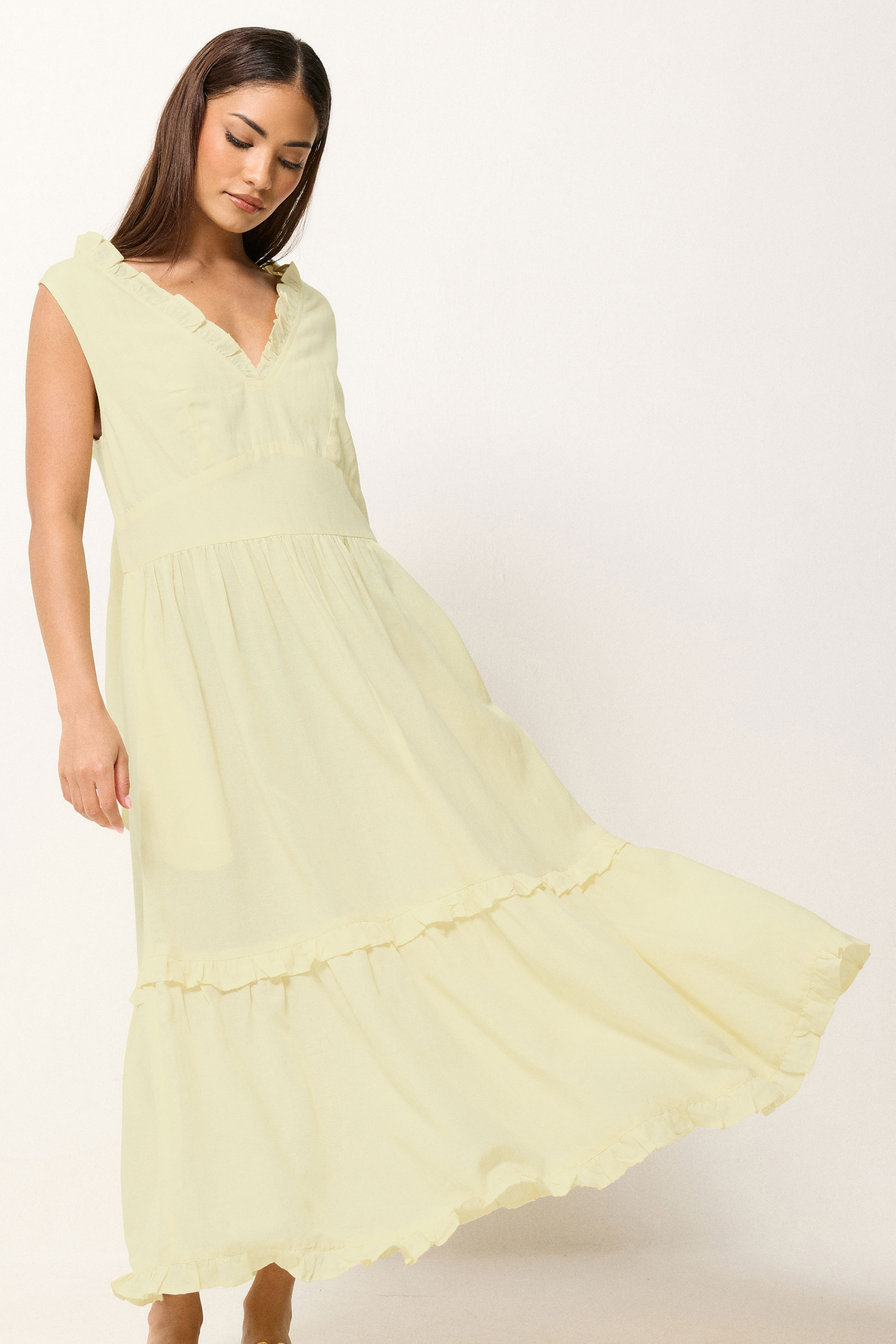 Pixiegirl Women's Yellow Petite Ruffle Tie Back Midi Dress Size 10