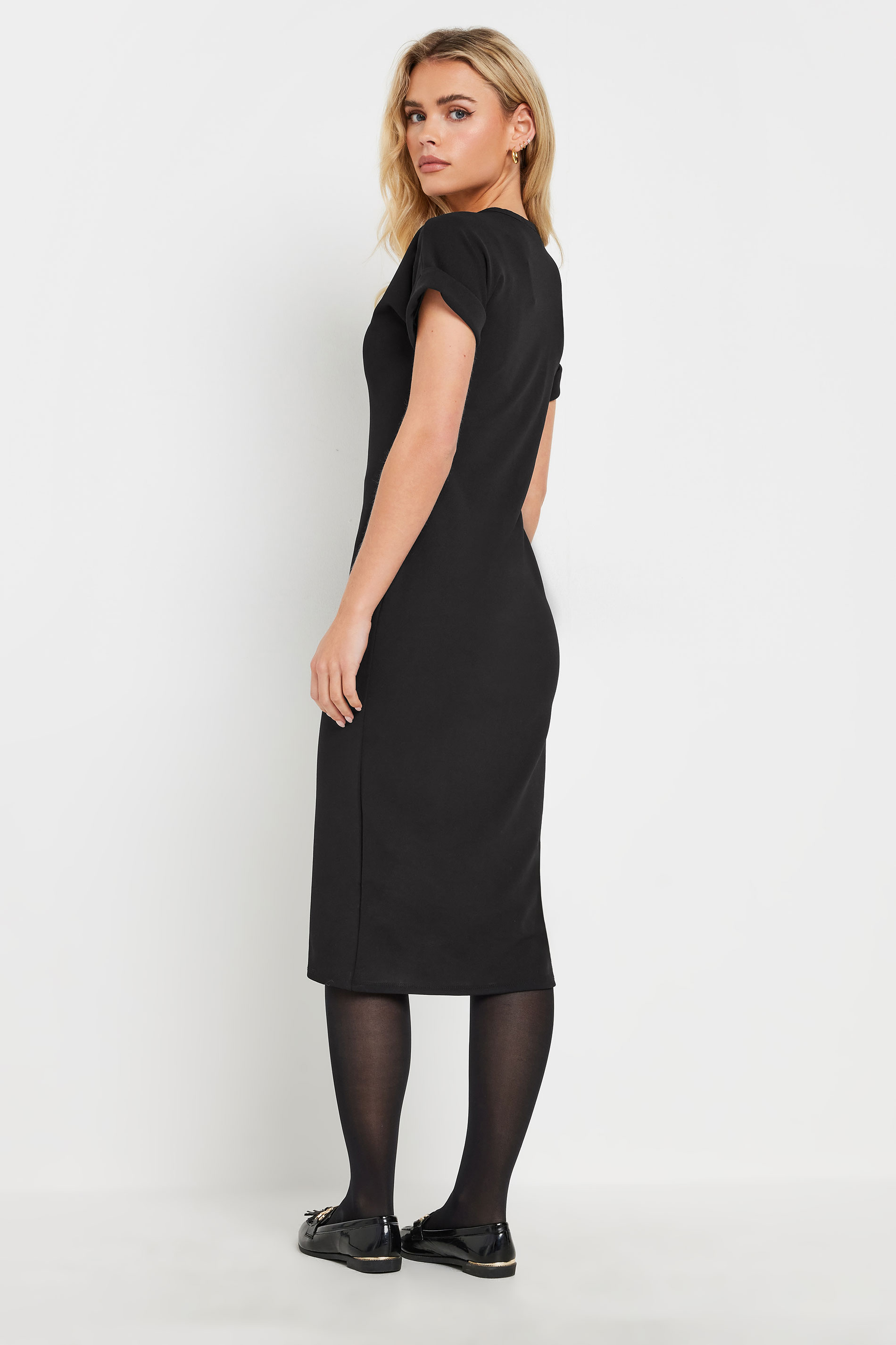 PixieGirl Petite Women's Black Scuba Button Midi Dress | PixieGirl 3