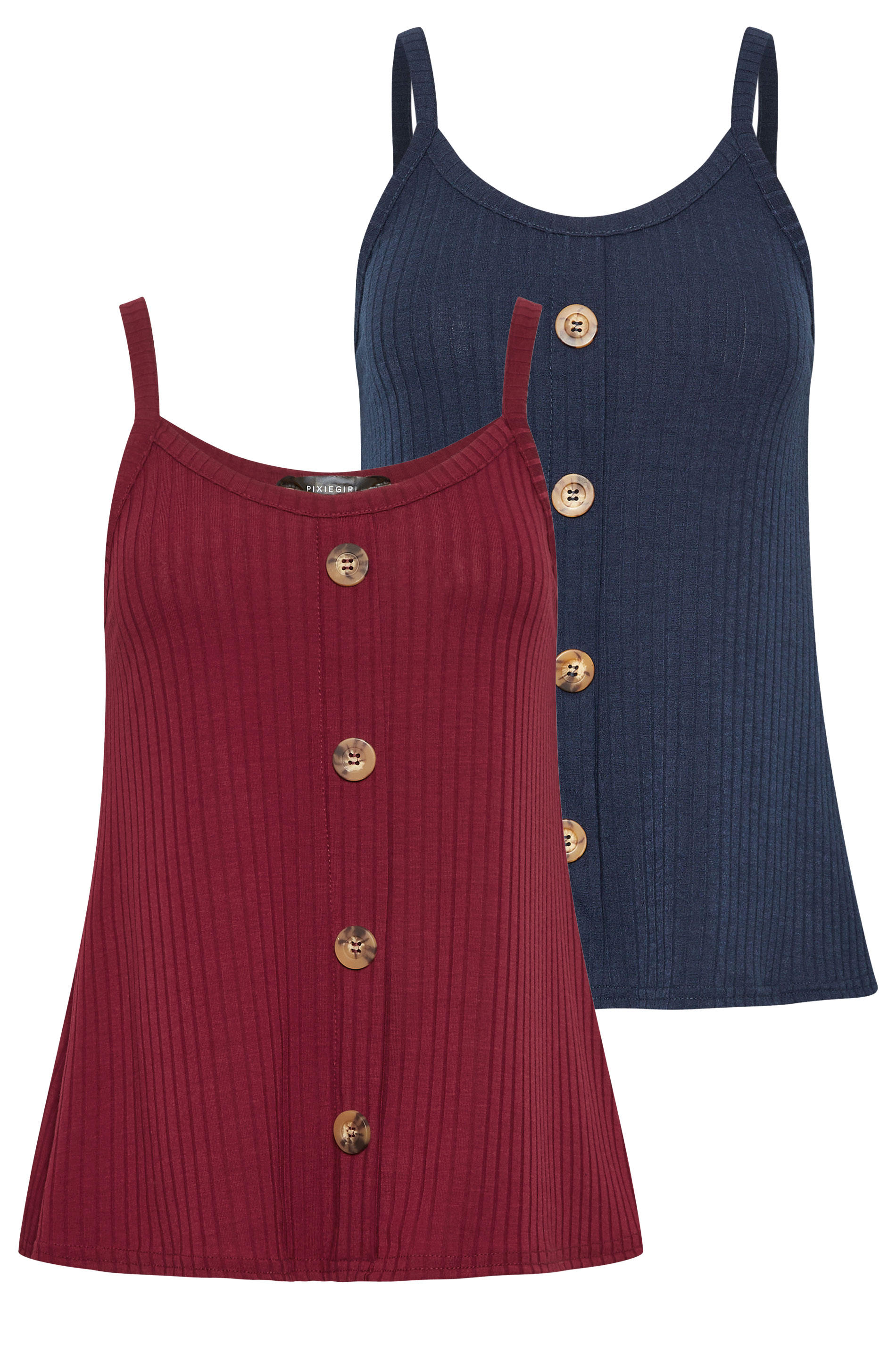 PixieGirl 2 PACK Petite Womens Navy Blue & Burgundy Red Button Down Cami Tops | PixieGirl 6