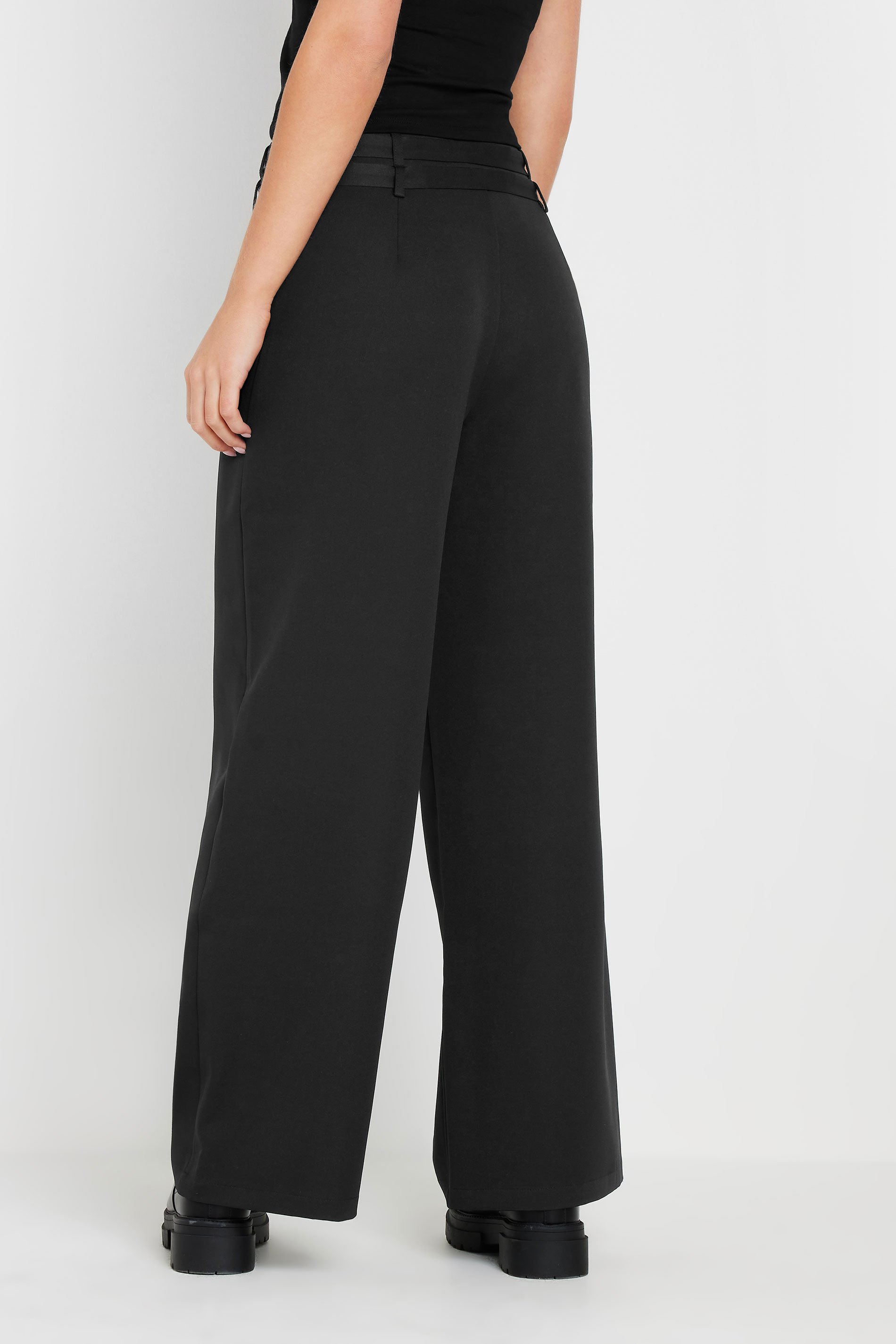 PixieGirl Petite Women's Black Wrap Belt Wide Leg Trousers | PixieGirl 3