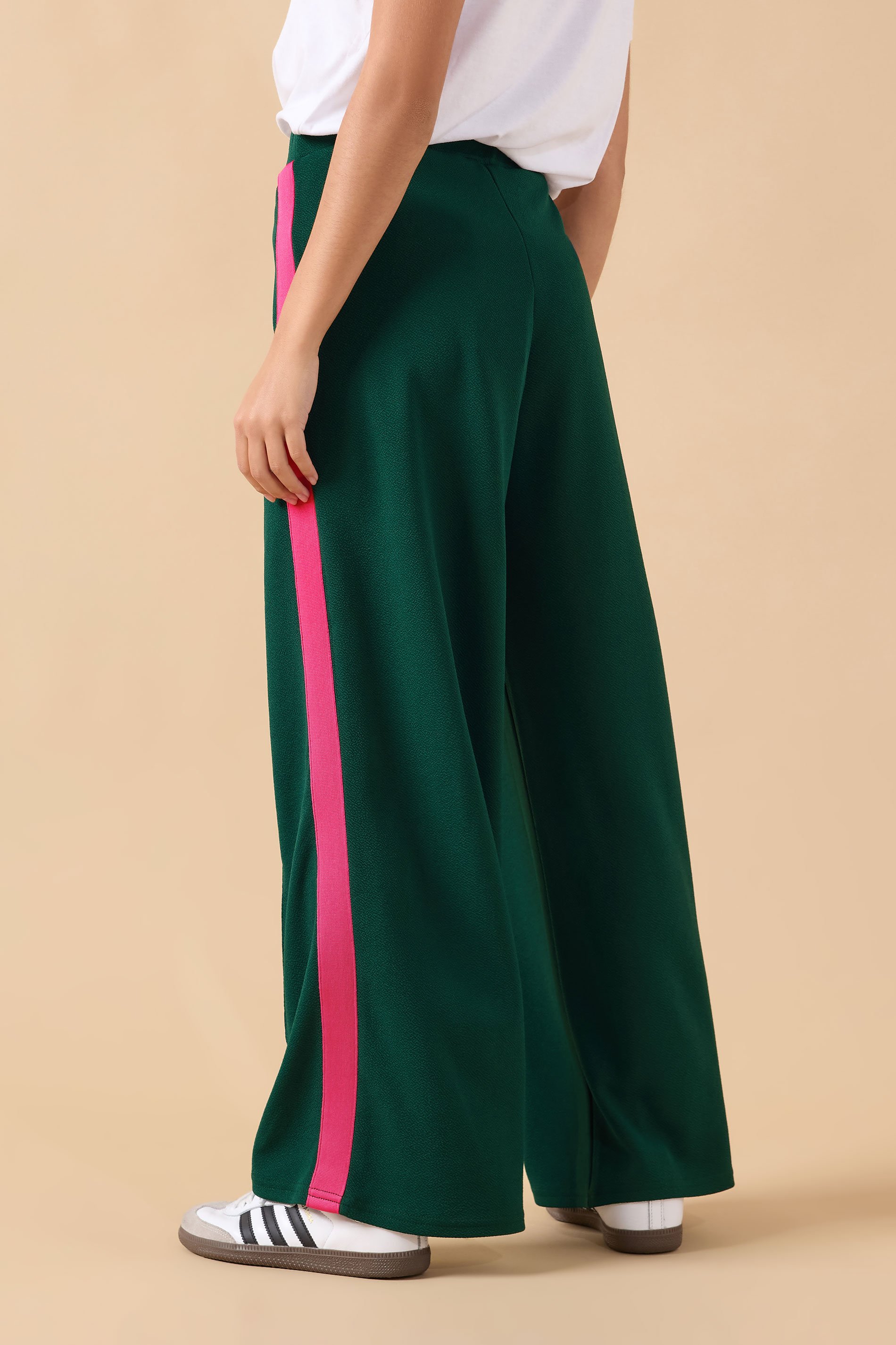 PixieGirl Petite Women's Green & Pink Side Stripe Trousers | PixieGirl 3