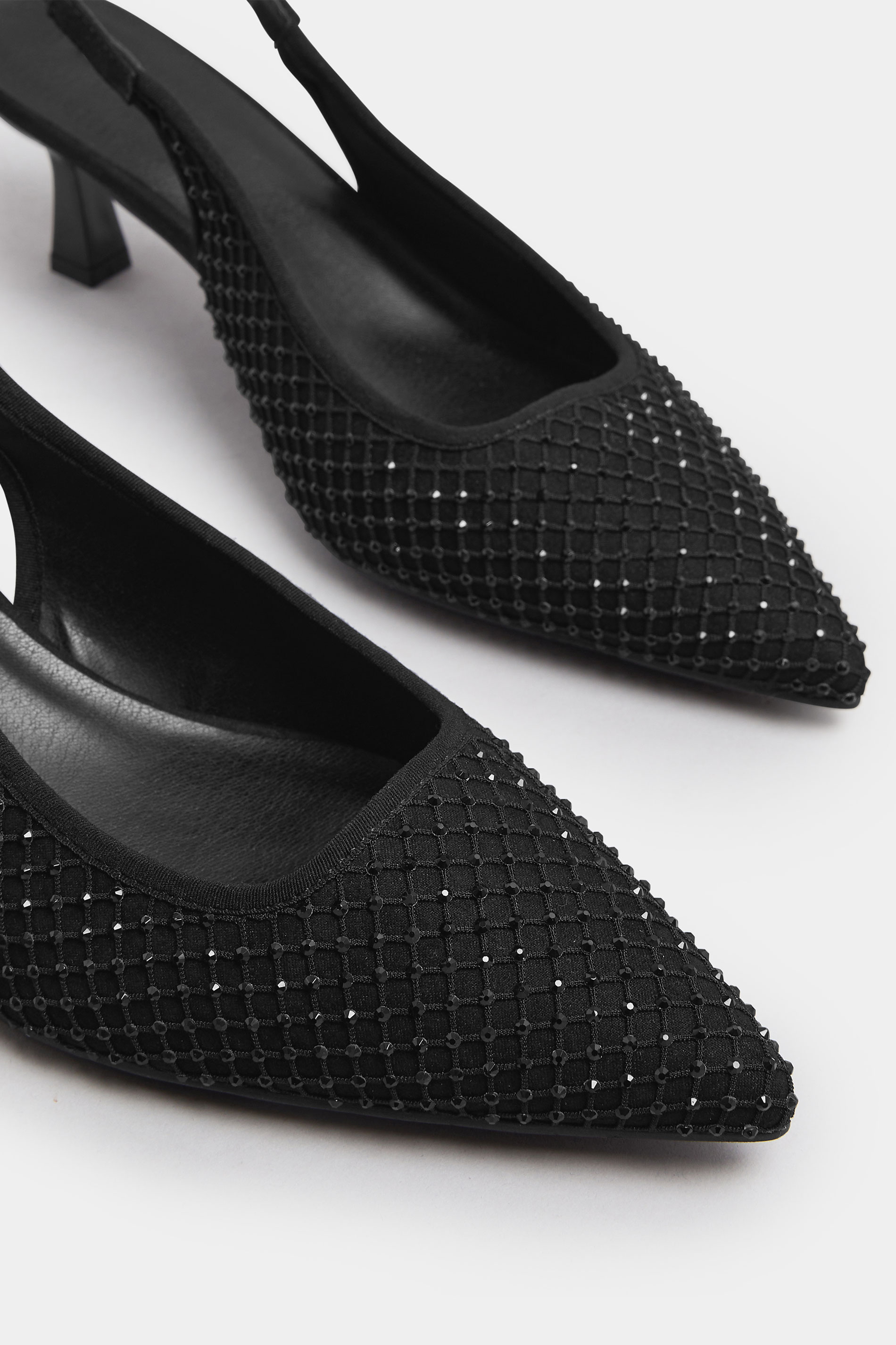 Black Diamante Slingback Court Shoes In Extra Wide EEE Fit | Yours Clothing 5