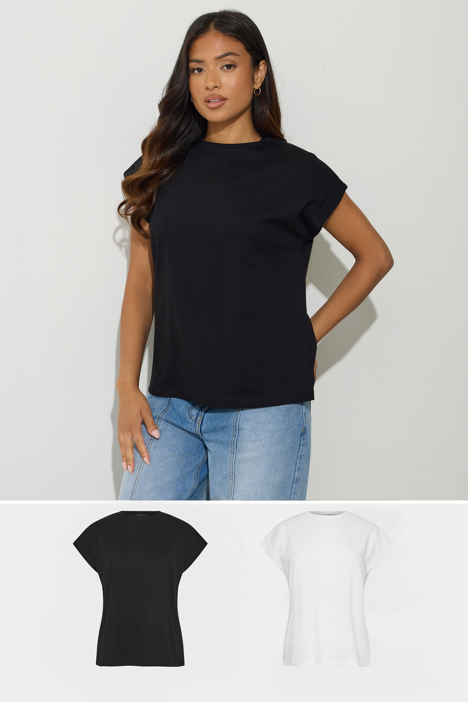 PixieGirl Petite Womens 2 PACK Black and White T-Shirts | PixieGirl 1