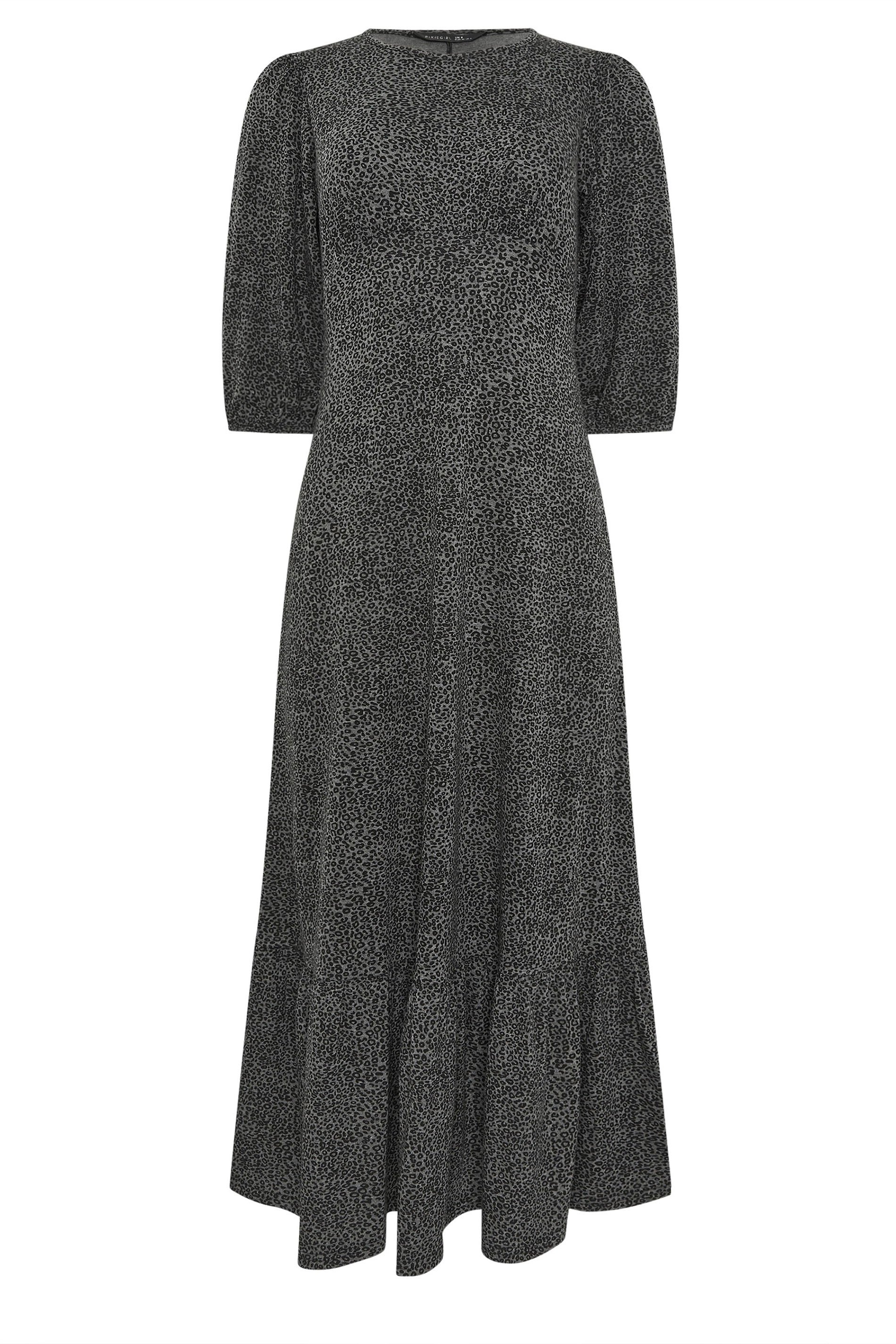 PixieGirl Petite Women's Grey Animal Midi Dress | PixieGirl 5