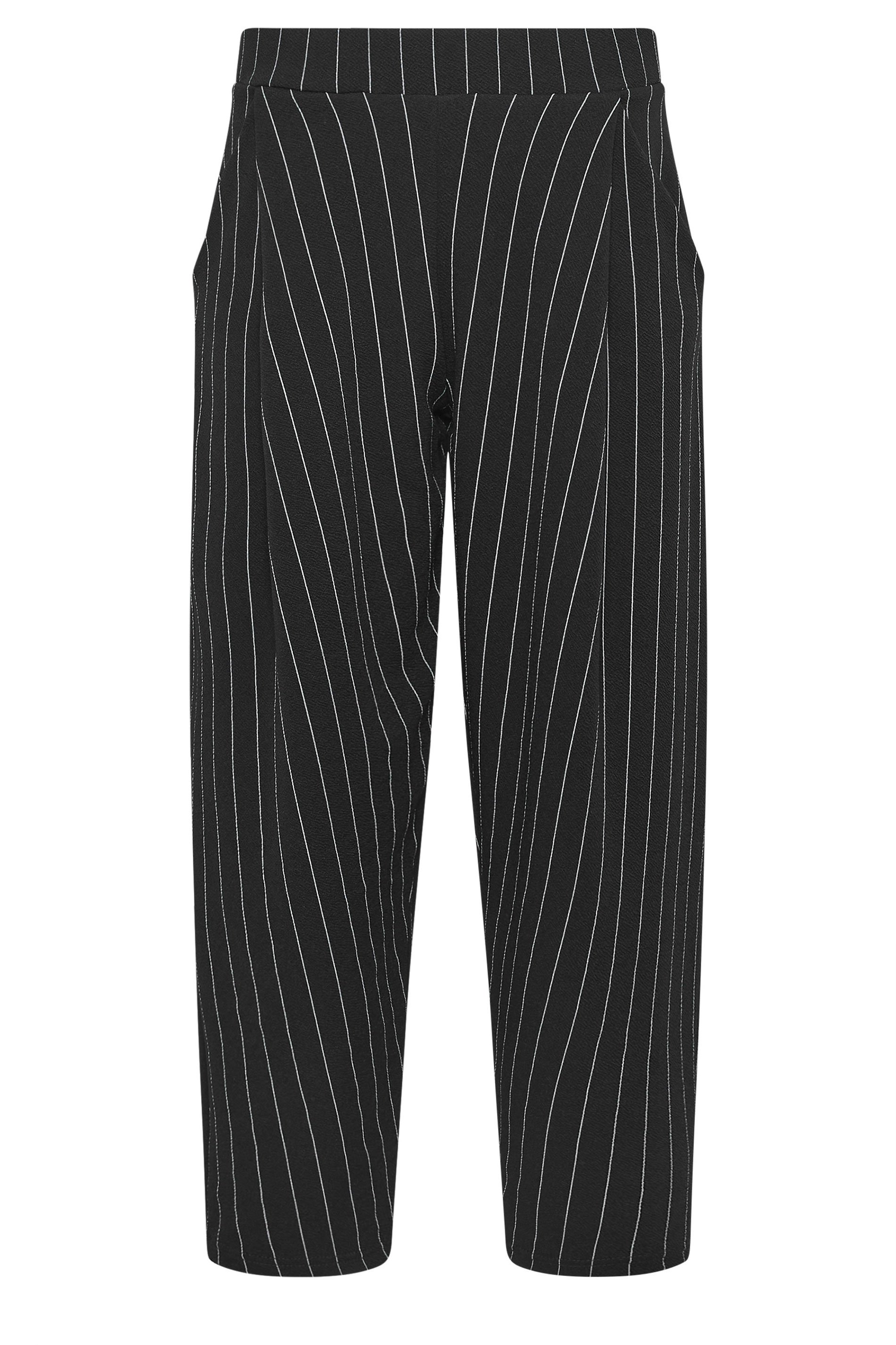 PixieGirl Petite Womens Black Stripe Barrel Leg Trousers | PixieGirl 1
