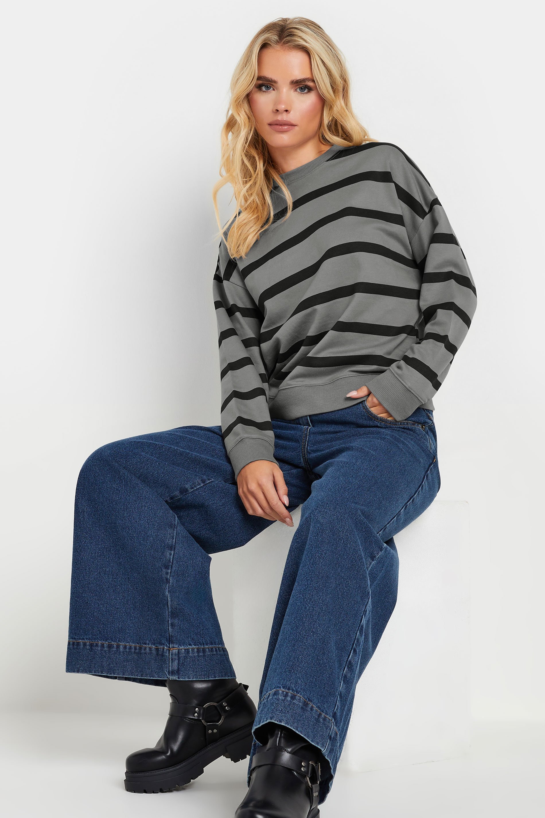PixieGirl Petite Women's Charcoal Grey Stripe Sweatshirt | PixieGirl 1