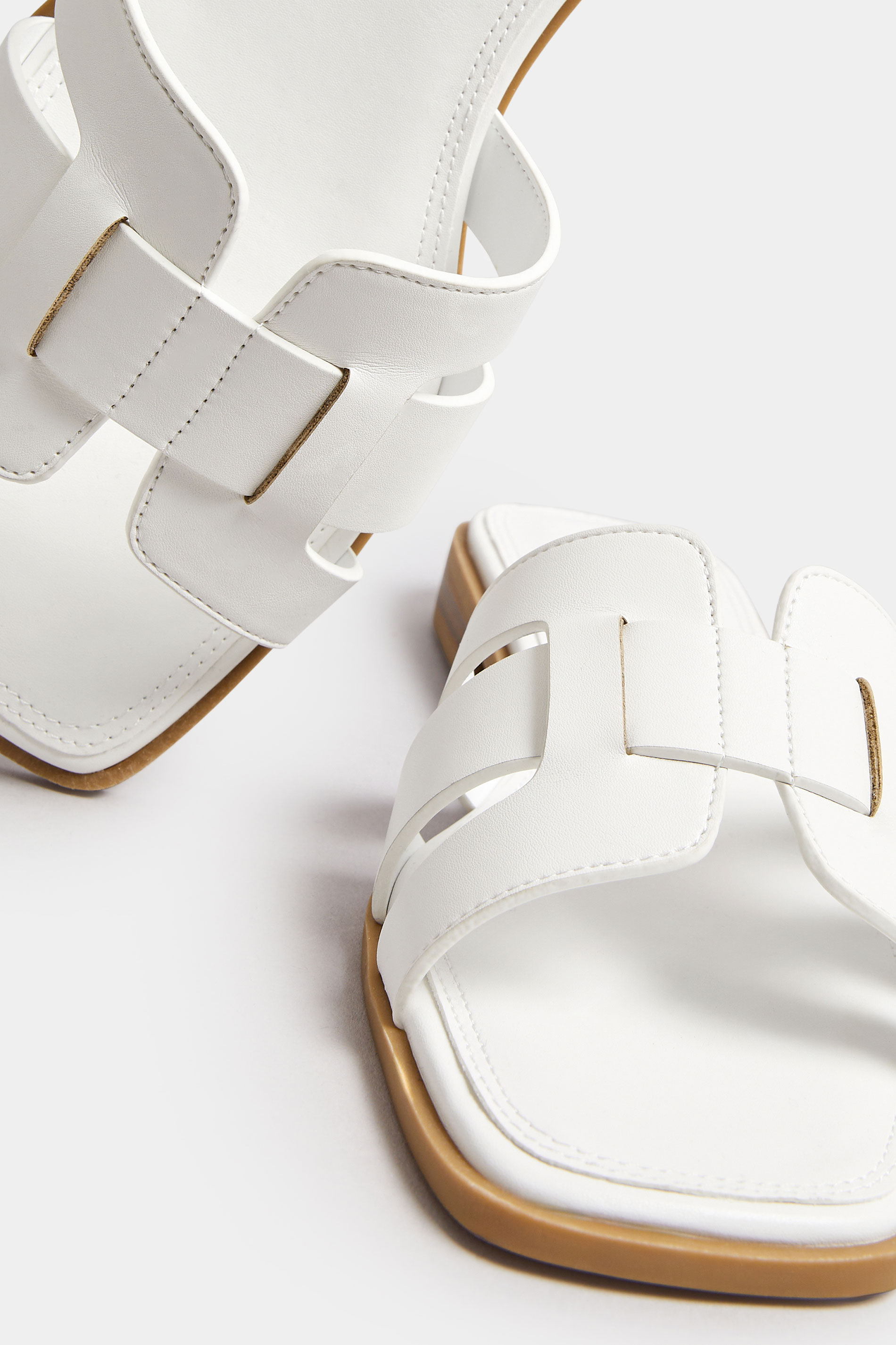 White Cut Out Mule Sandals In Wide E & Extra Wide EEE Fit | Yours Clothing 5