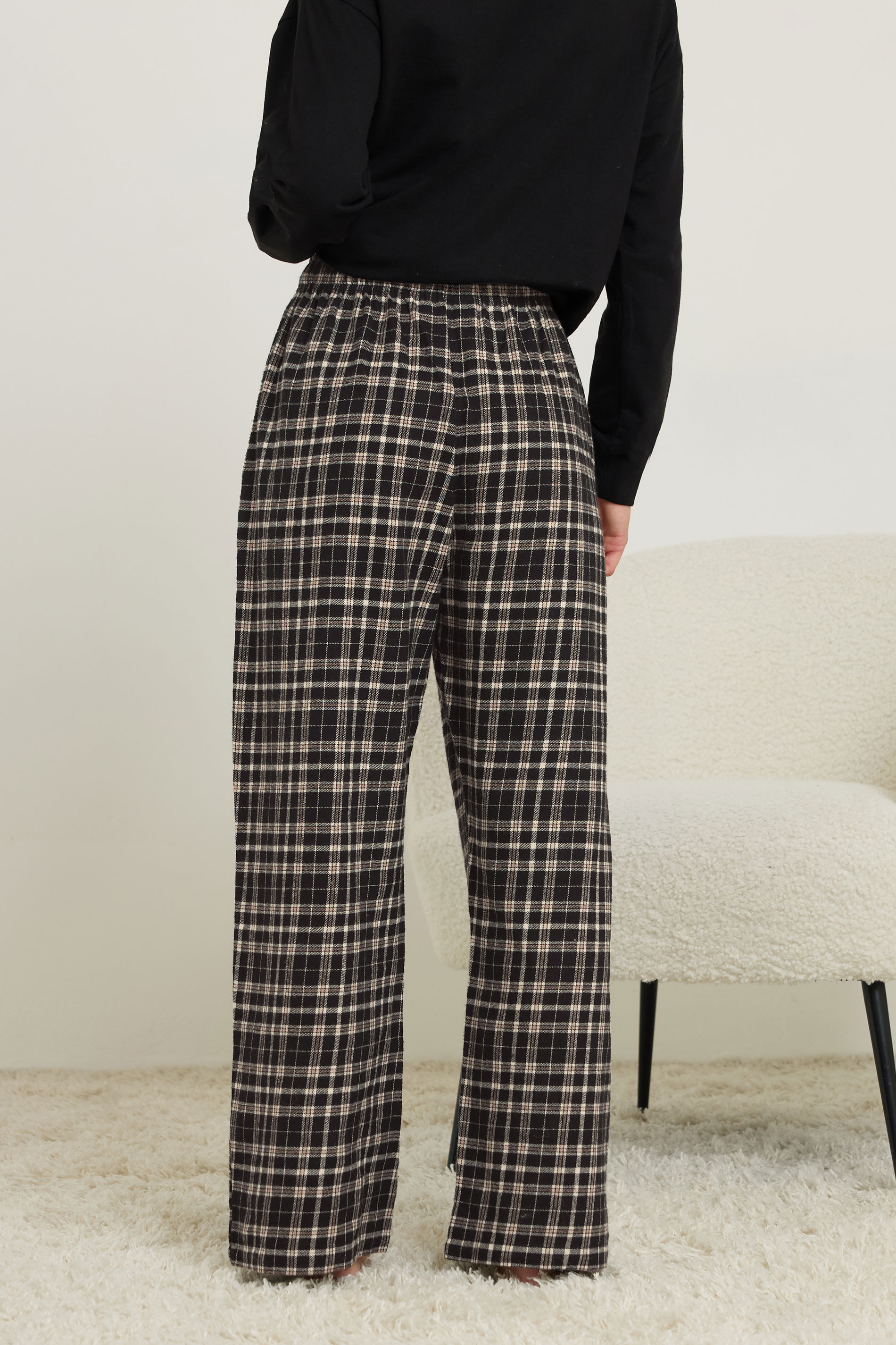 PixieGirl Petite Women's Black Cotton Check Pyjama Bottoms | PixieGirl 4