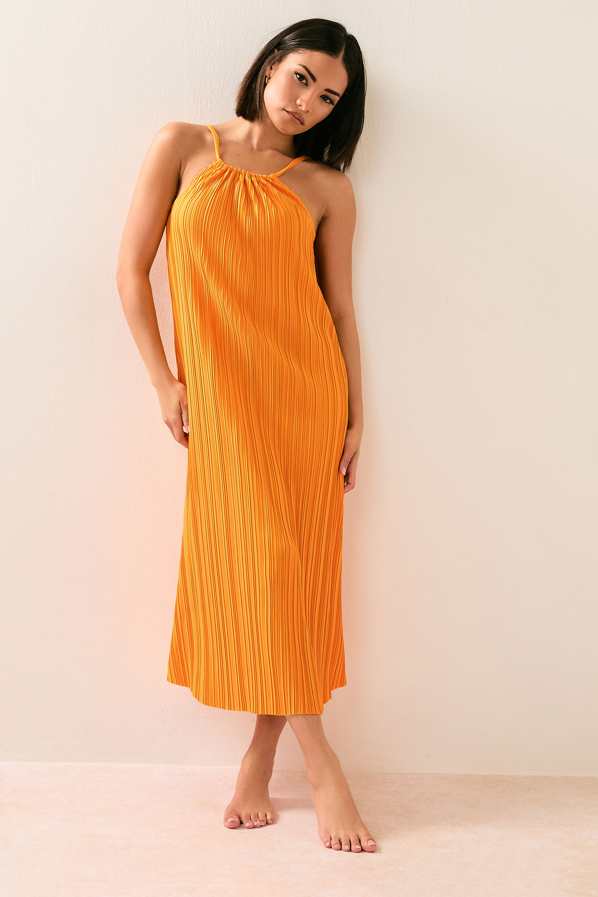 PixieGirl Petite Women's Orange Plisse Midi Dress | PixieGirl 4
