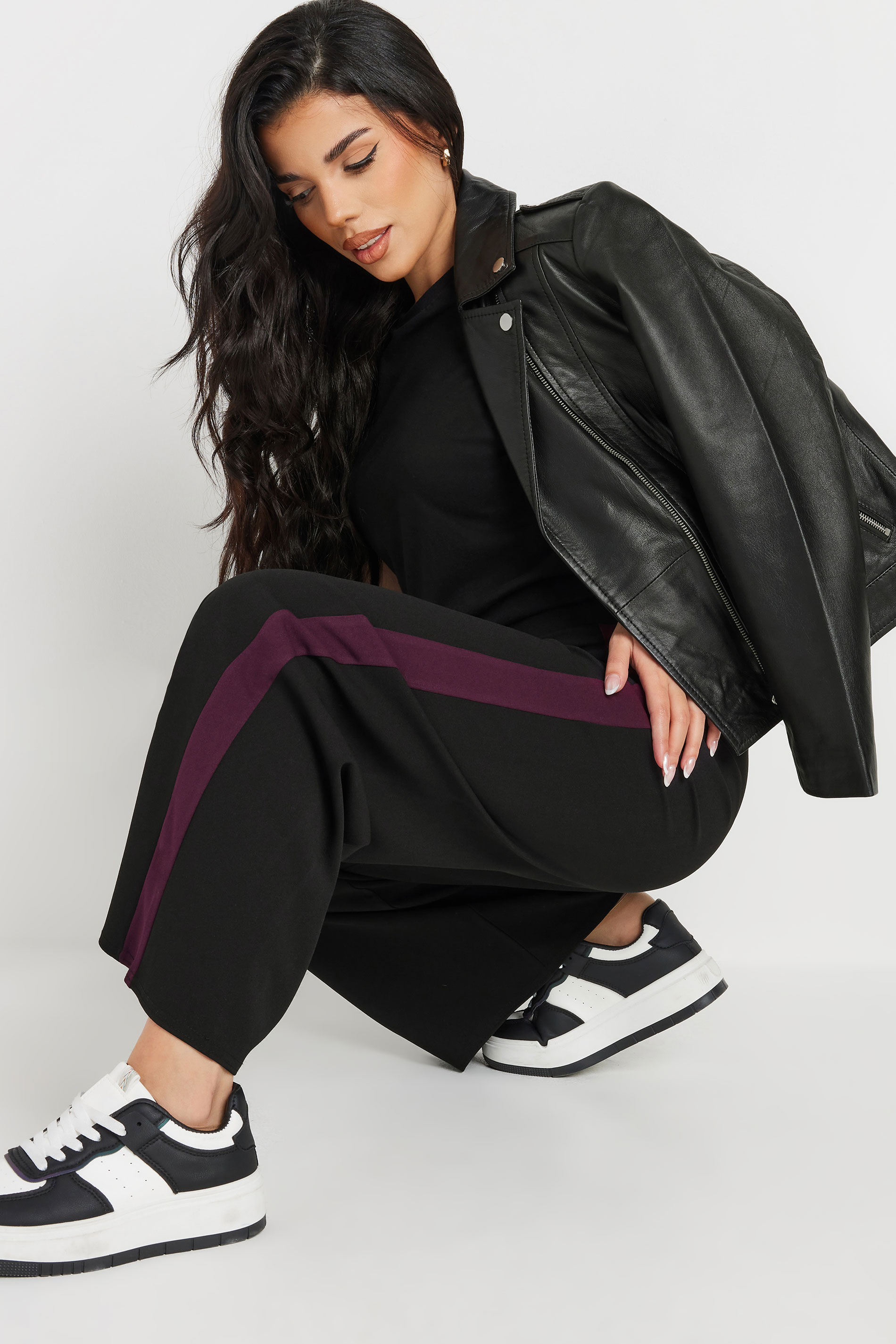 PixieGirl Petite Women's Burgundy Red Stripe Wide Leg Trousers | PixieGirl 6