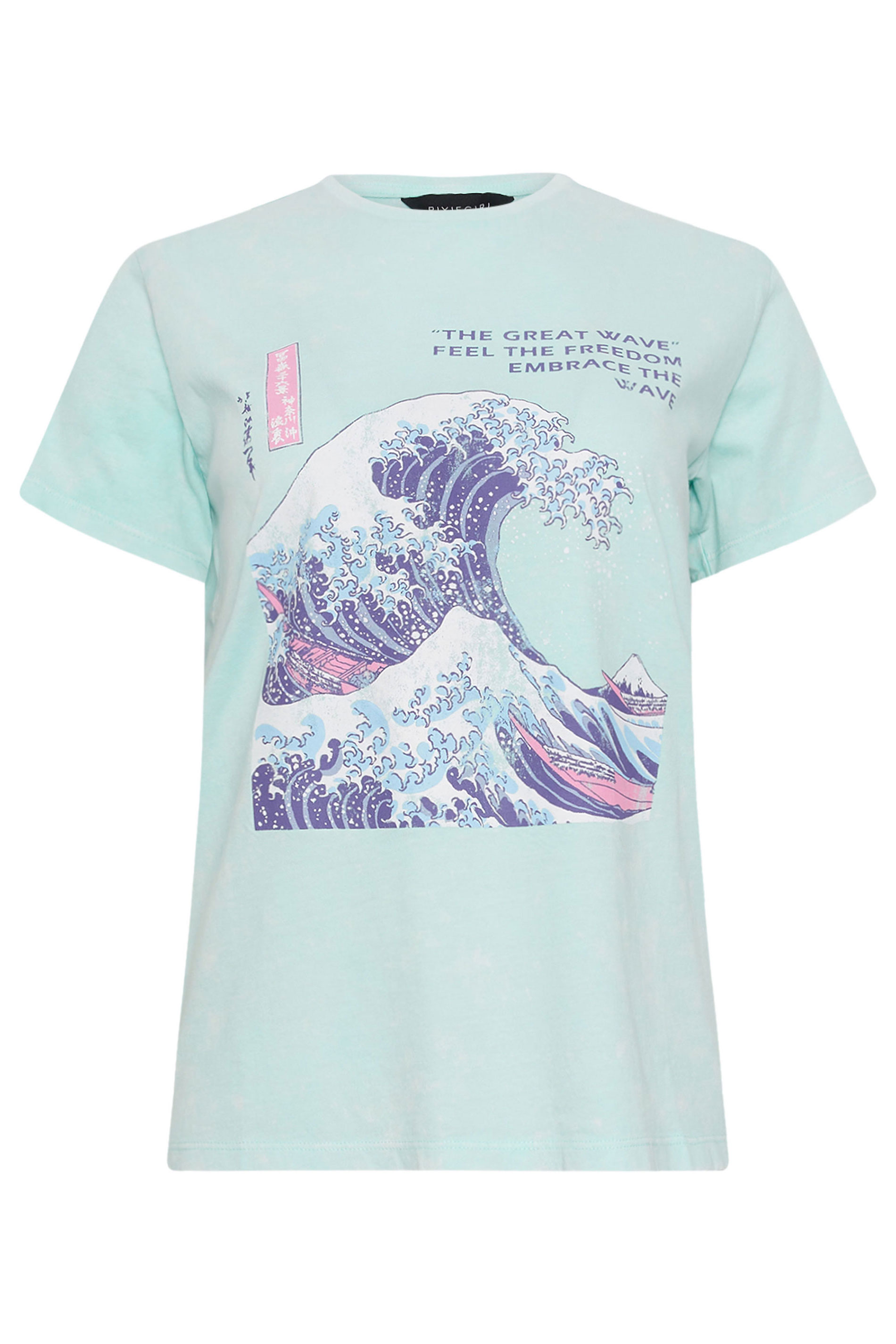 PixieGirl Petite Women's Blue 'The Great Wave' Slogan Printed T-Shirt | PixieGirl 5