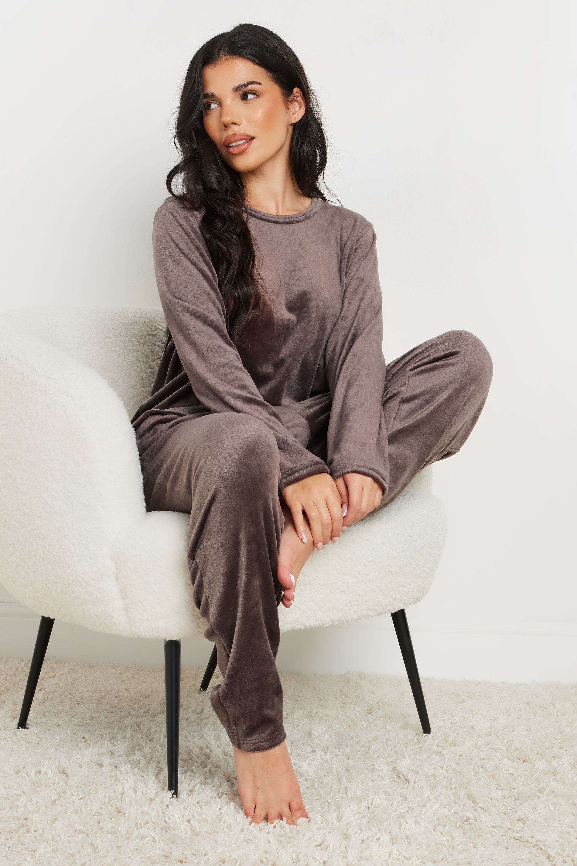 PixieGirl Petite Women's Chocolate Brown Luxe Fleece Pyjama Set | PixieGirl 2