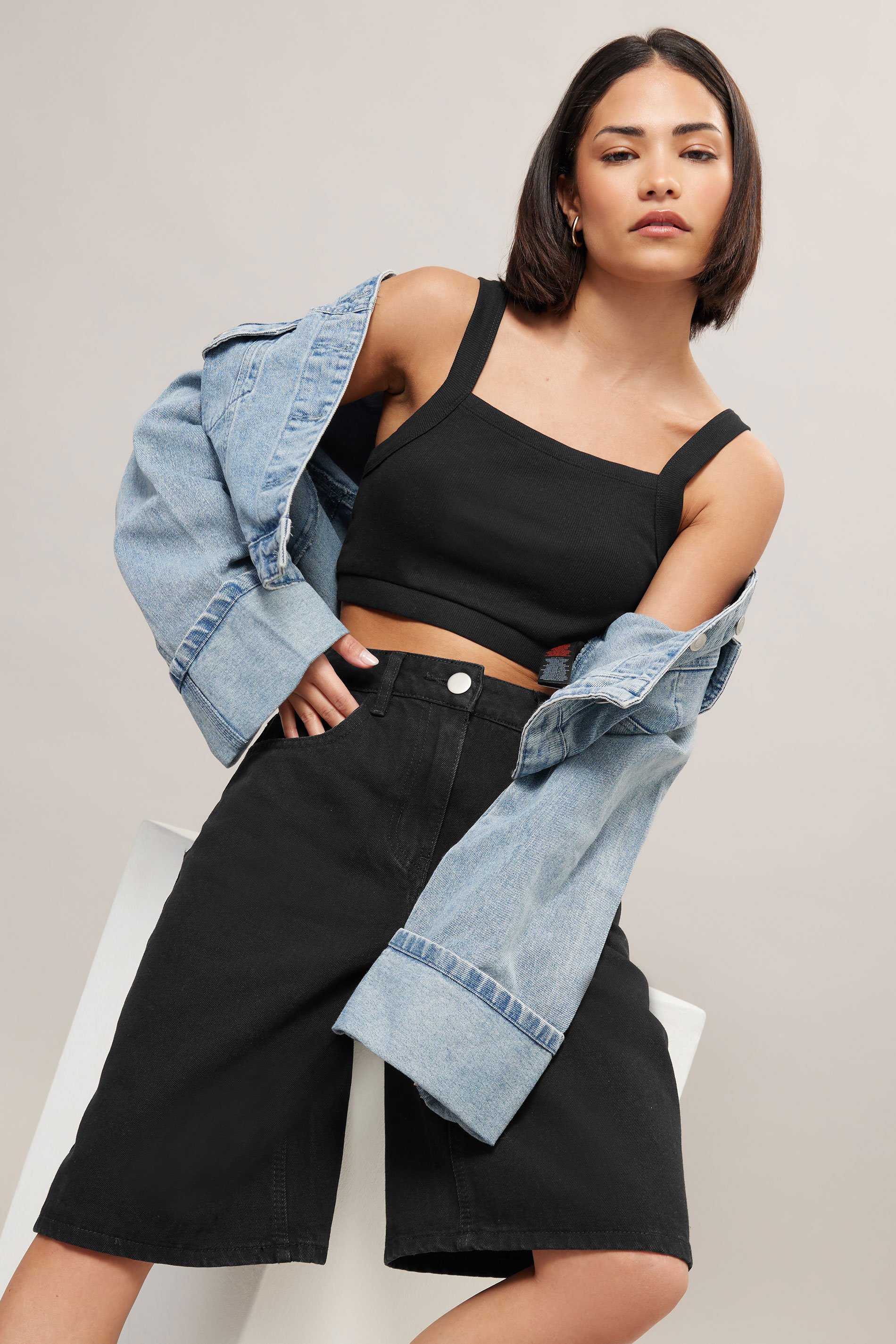 PixieGirl Petite Women's Black Denim Jorts | PixieGirl 2