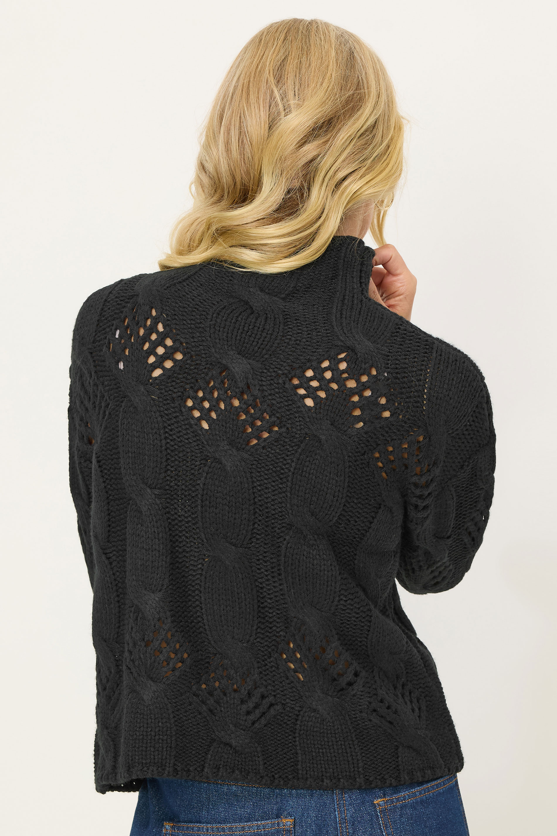 PixieGirl Petite Women's Black Cable Knit High Neck Jumper | PixieGirl 3