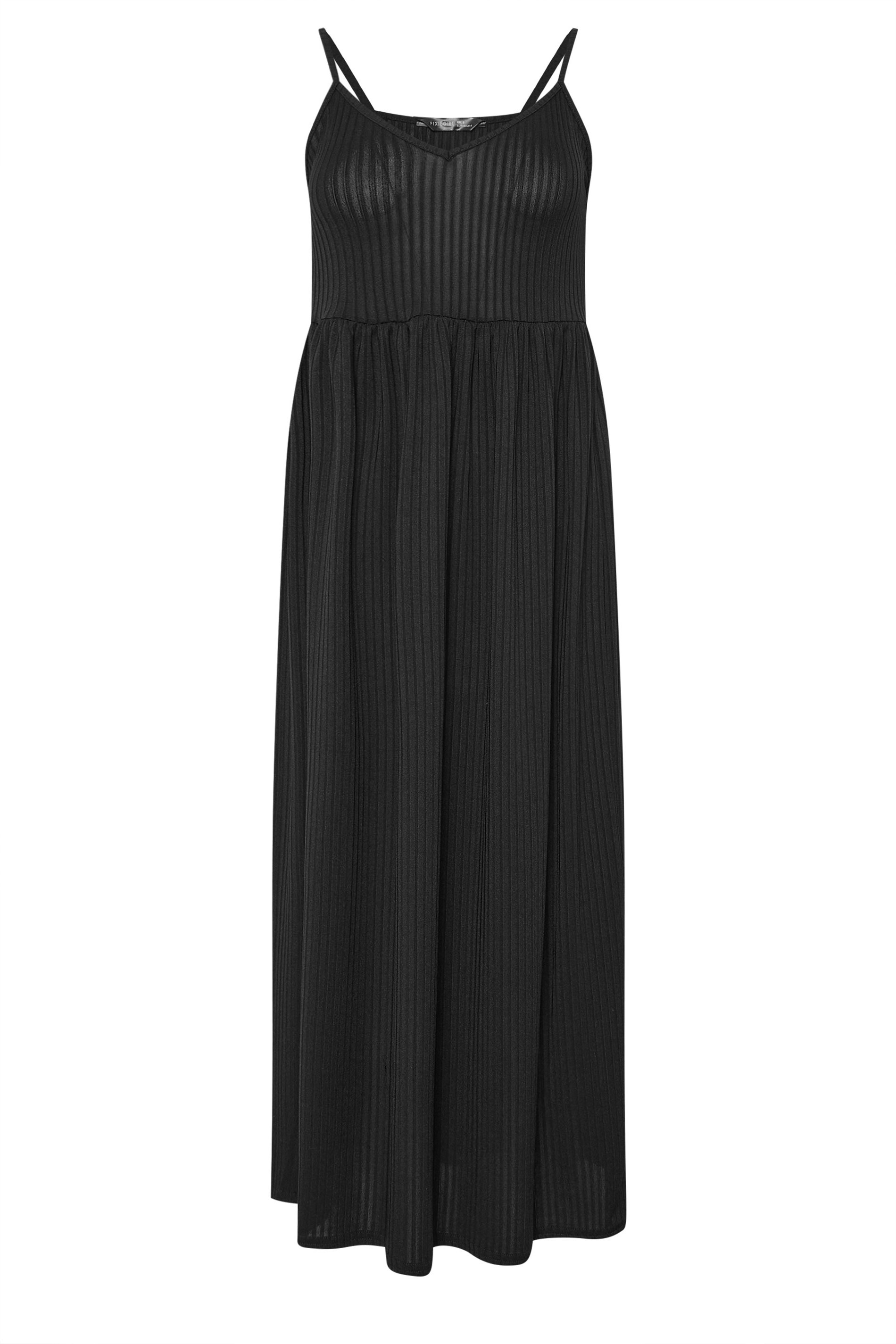 PixieGirl Petite Women's Black Ribbed Strappy Maxi Dress | PixieGirl 5