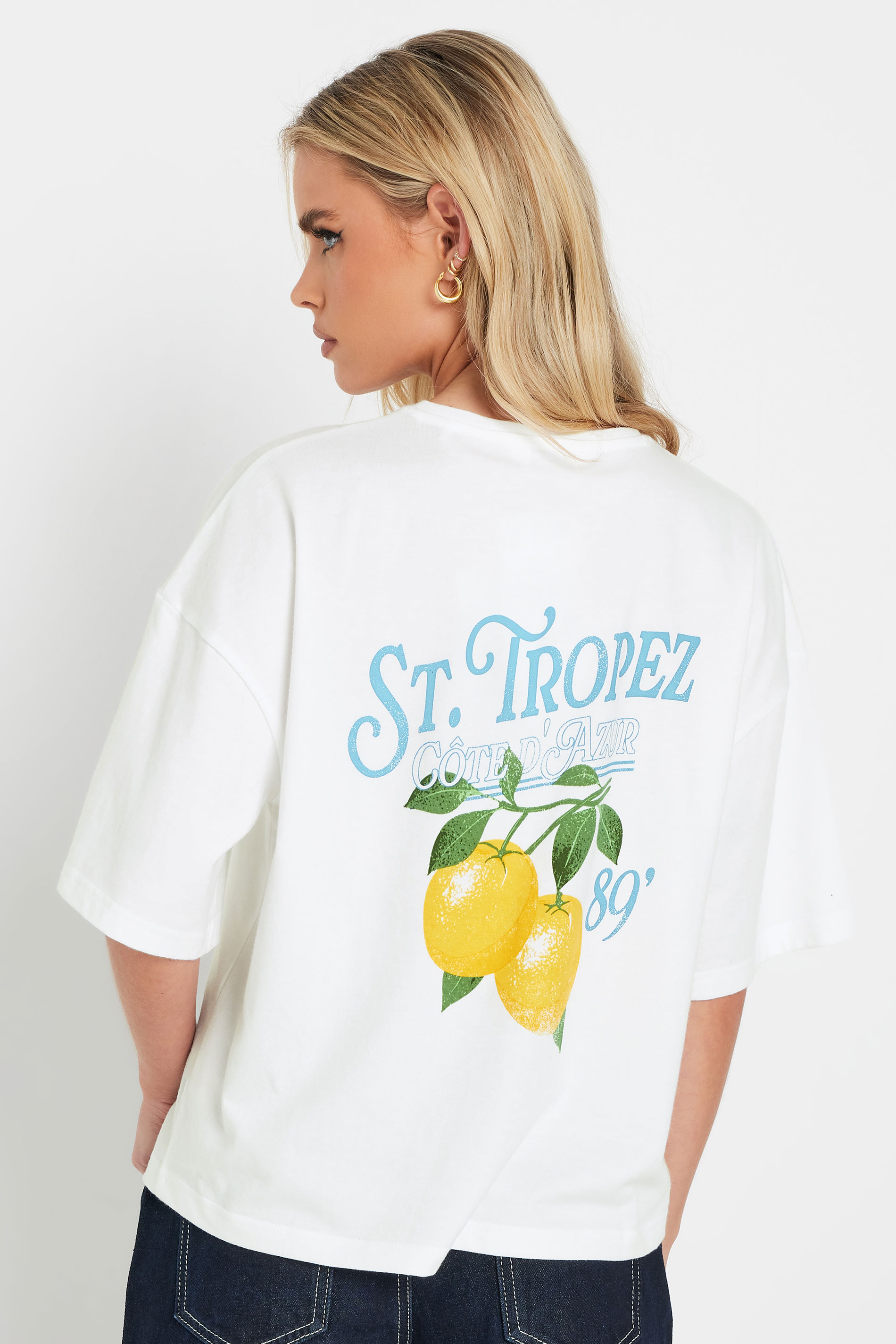 PixieGirl Petite Women's White 'St Tropez' Lemon Back Graphic T-Shirt | PixieGirl 2