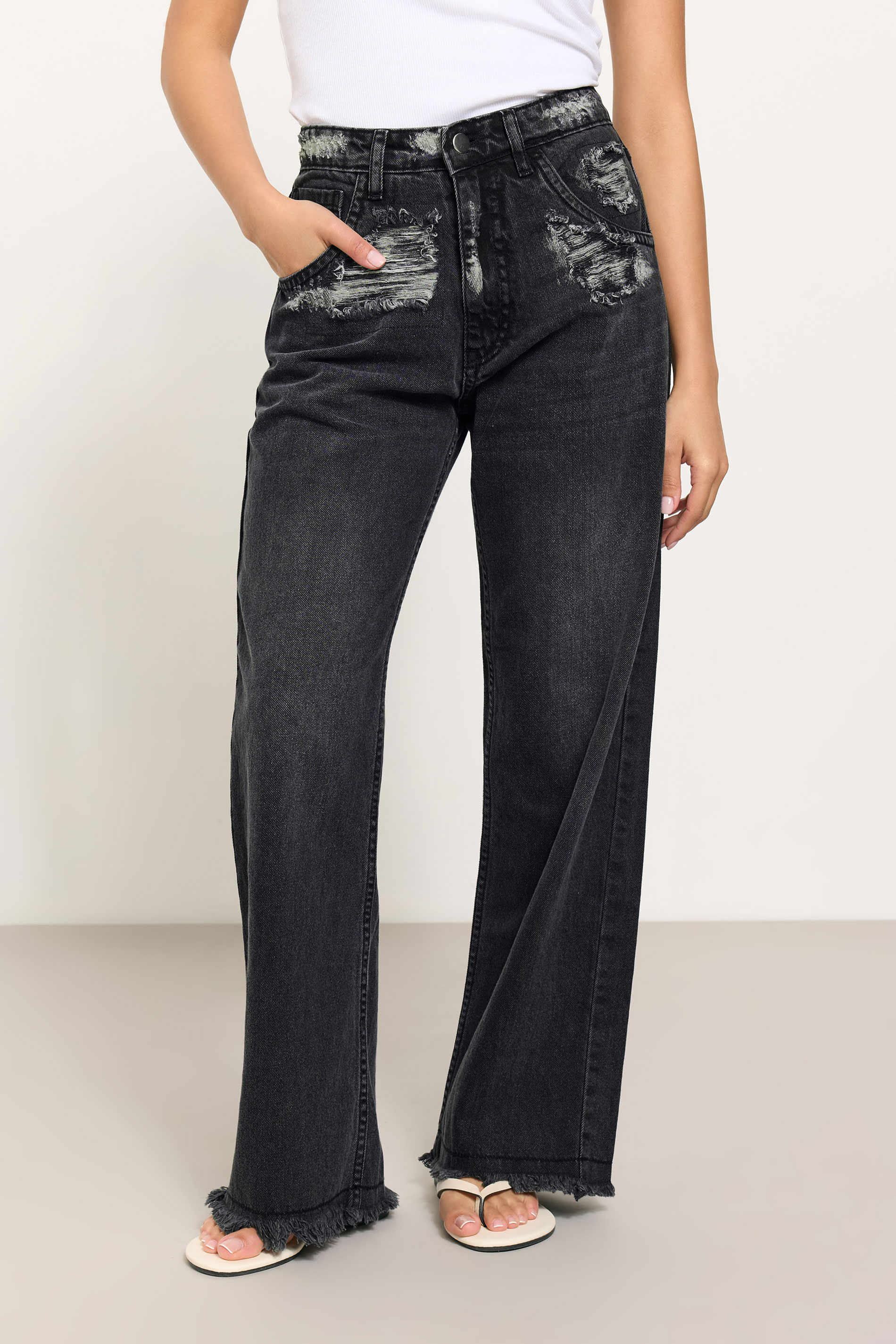 PixieGirl Petite Women's Black Distressed Straight Leg Jeans | PixieGirl 2
