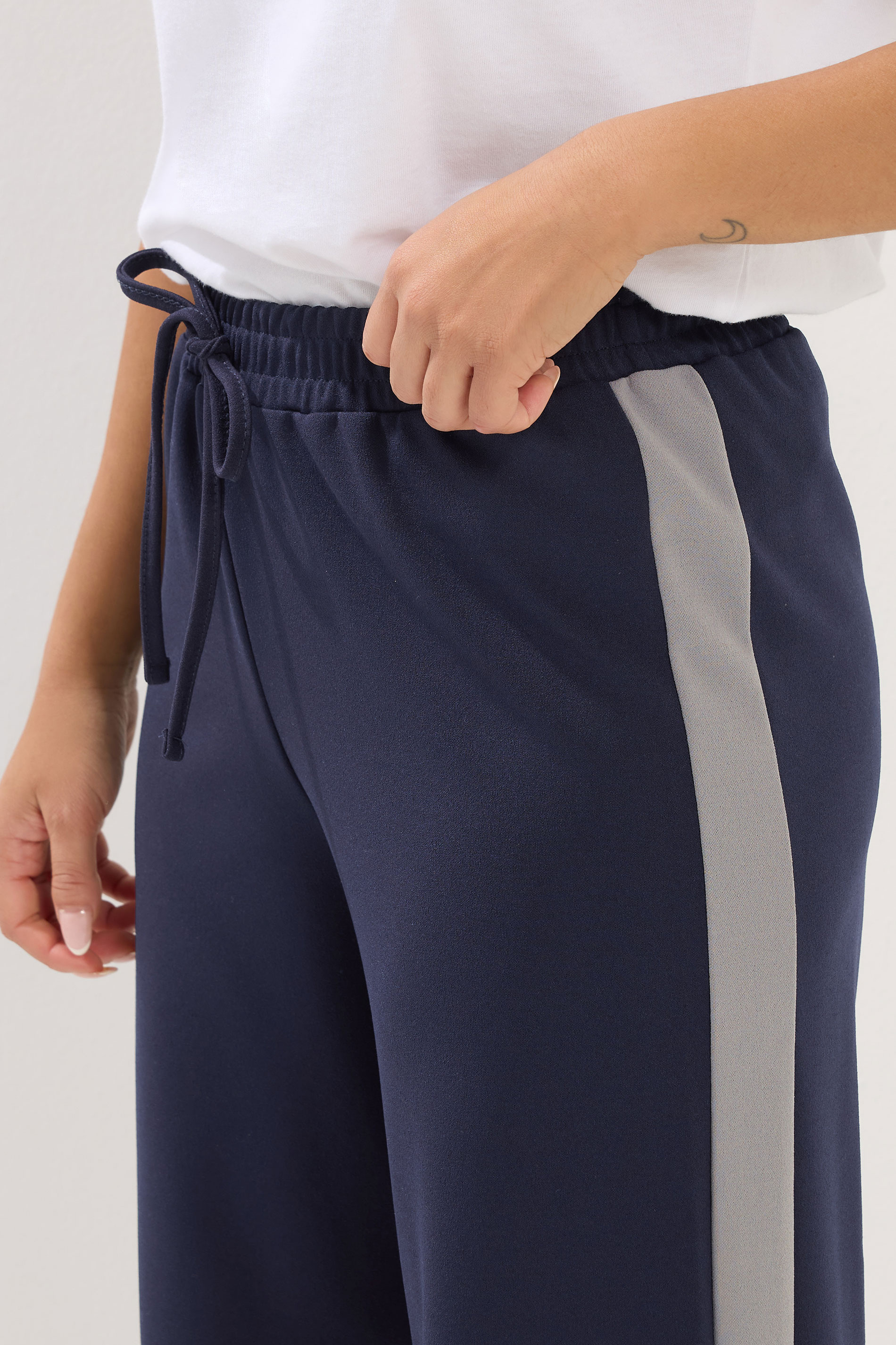 PixieGirl Petite Women's Navy Blue Side Stripe Wide Leg Trousers | PixieGirl 4