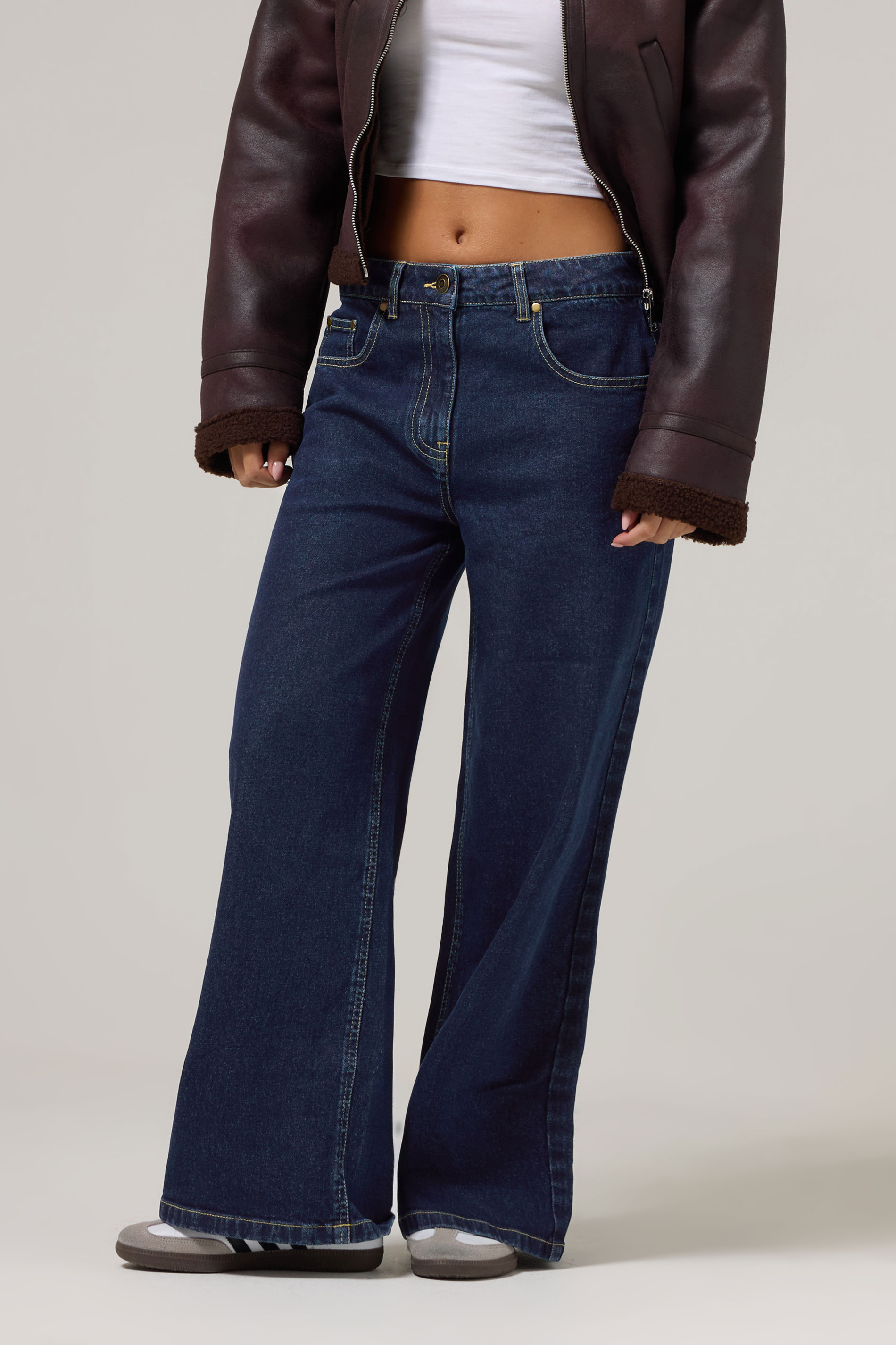 PixieGirl Petite Women's Dark Blue Wide Leg Jeans | PixieGirl 2