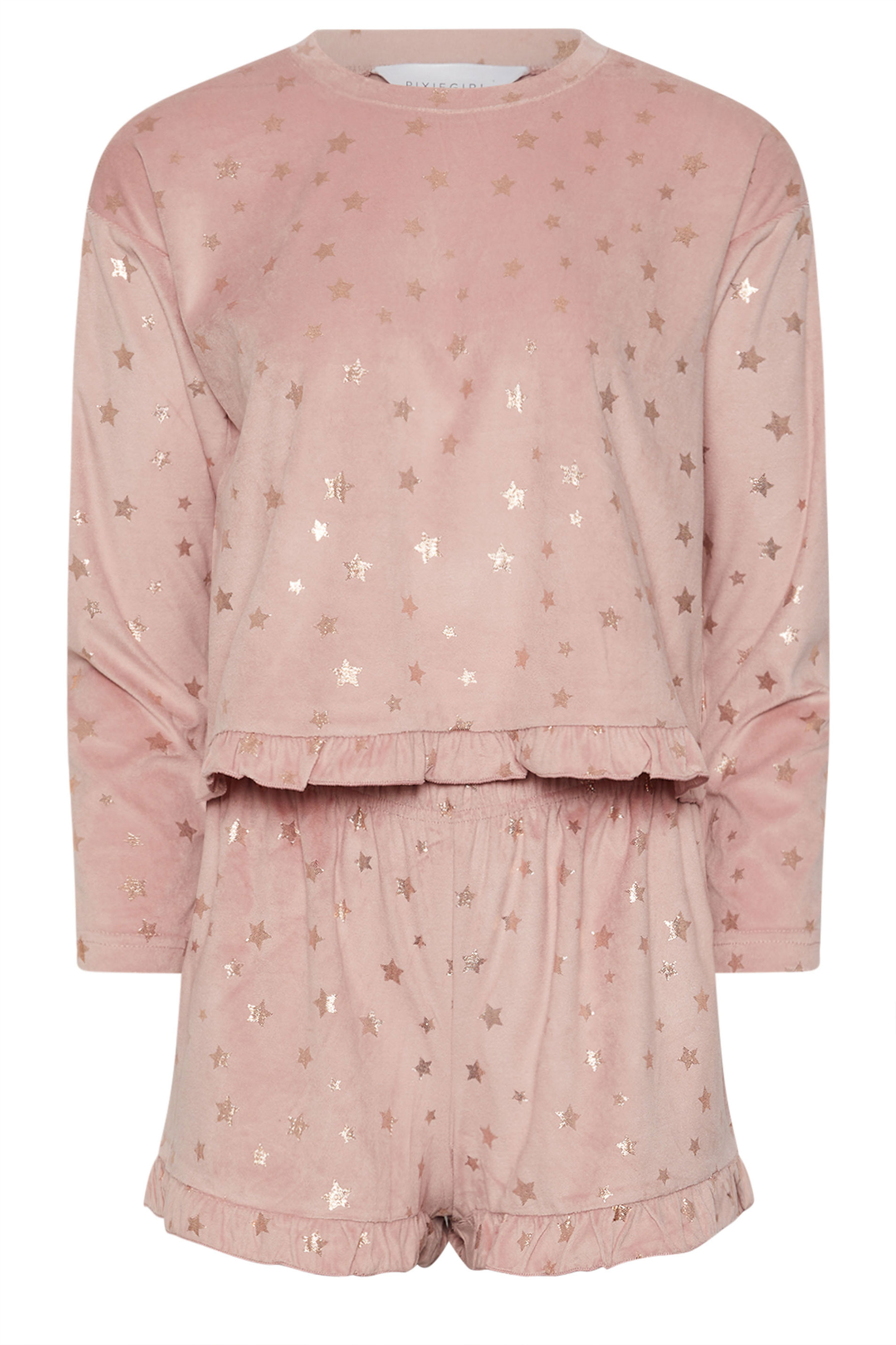 PixieGirl Petite Women's Pink Luxe Fleece Foil Star Pyjama Short Set | PixieGirl 5
