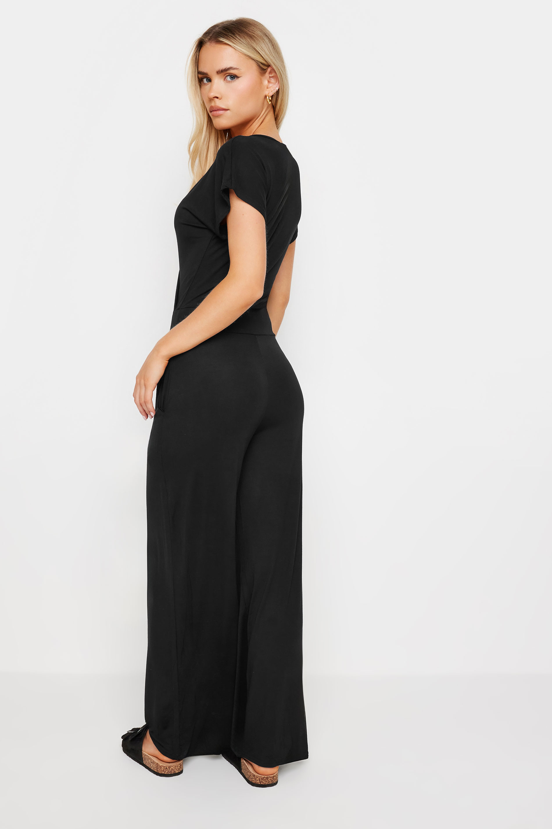 PixieGirl Petite Women's Black Wide Leg Wrap Jumpsuit | PixieGirl 3