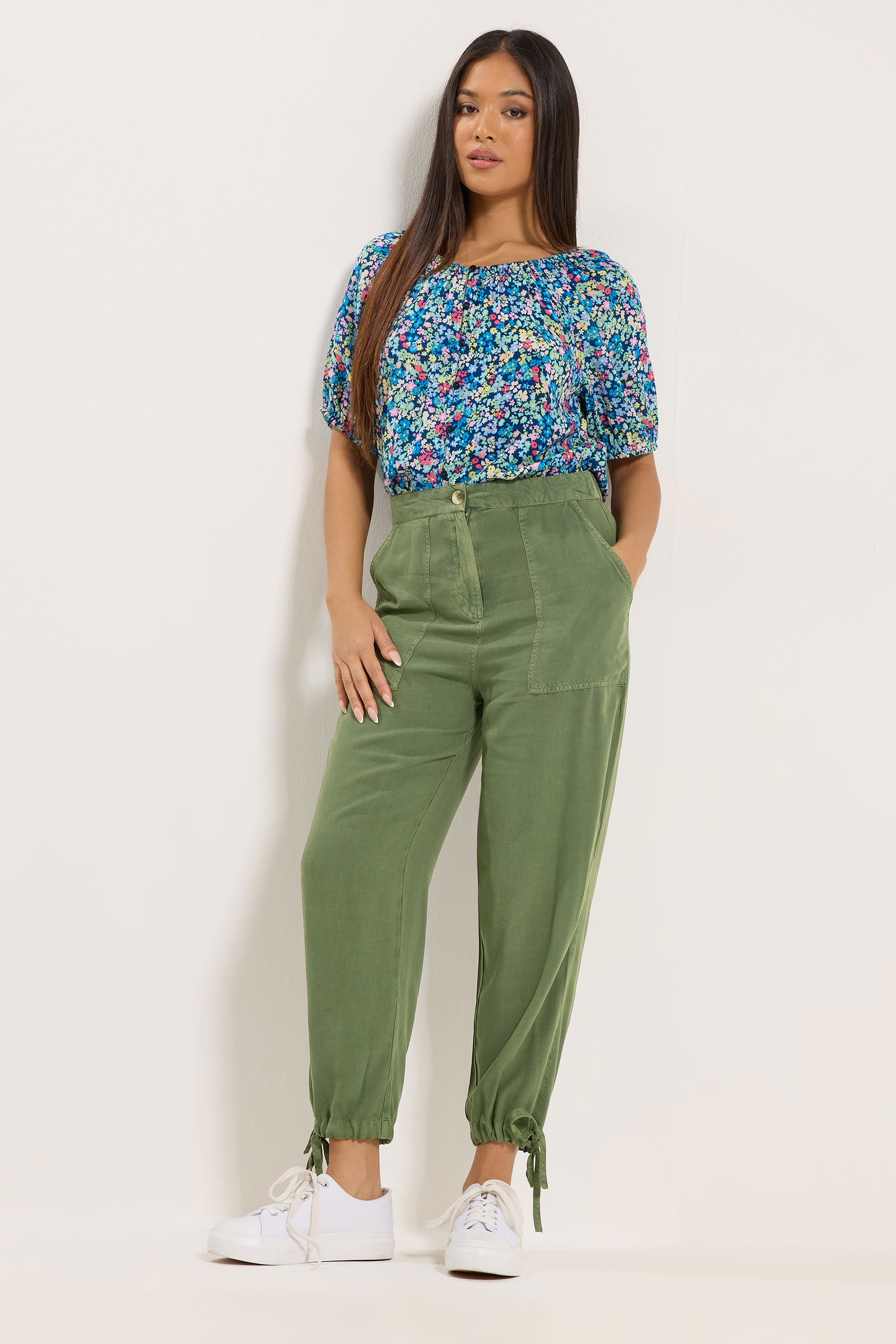 M&Co Khaki Green Tie Hem Trousers | M&Co 2