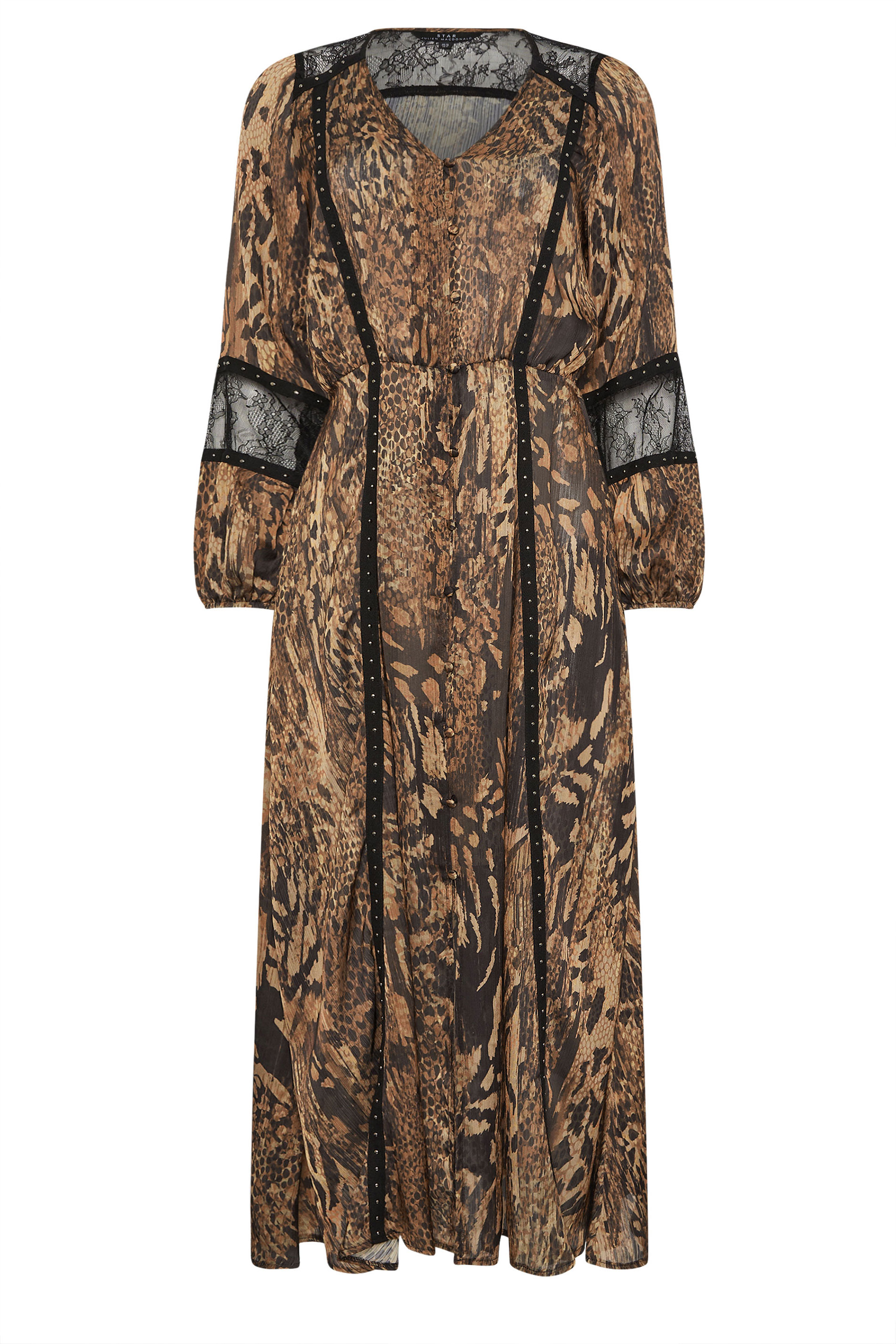 STAR Brown Animal Button Through Midi Dress | StarByJM 6