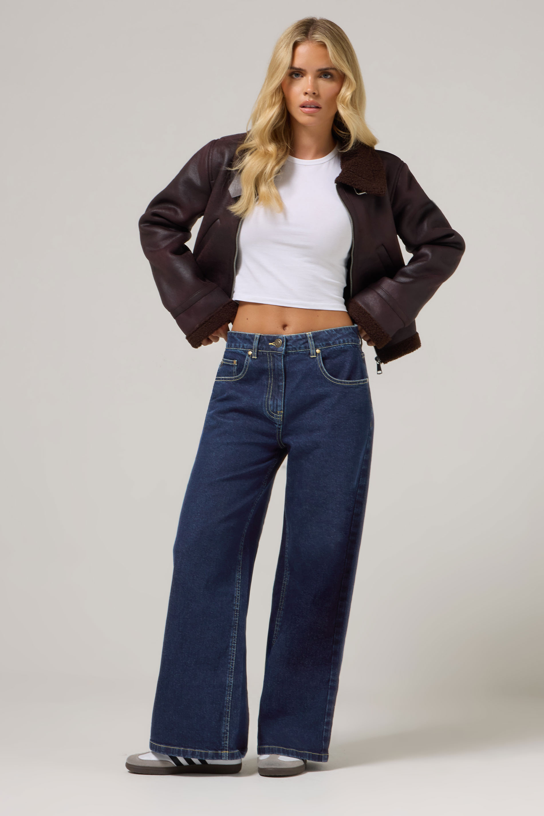PixieGirl Petite Women's Dark Blue Wide Leg Jeans | PixieGirl 1