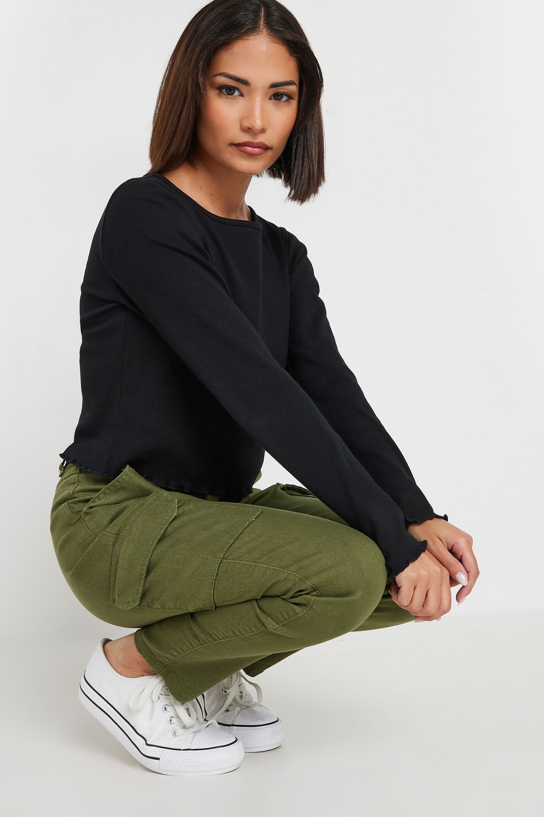 Petite Khaki Green Cargo Skinny Jeans | PixieGirl 4